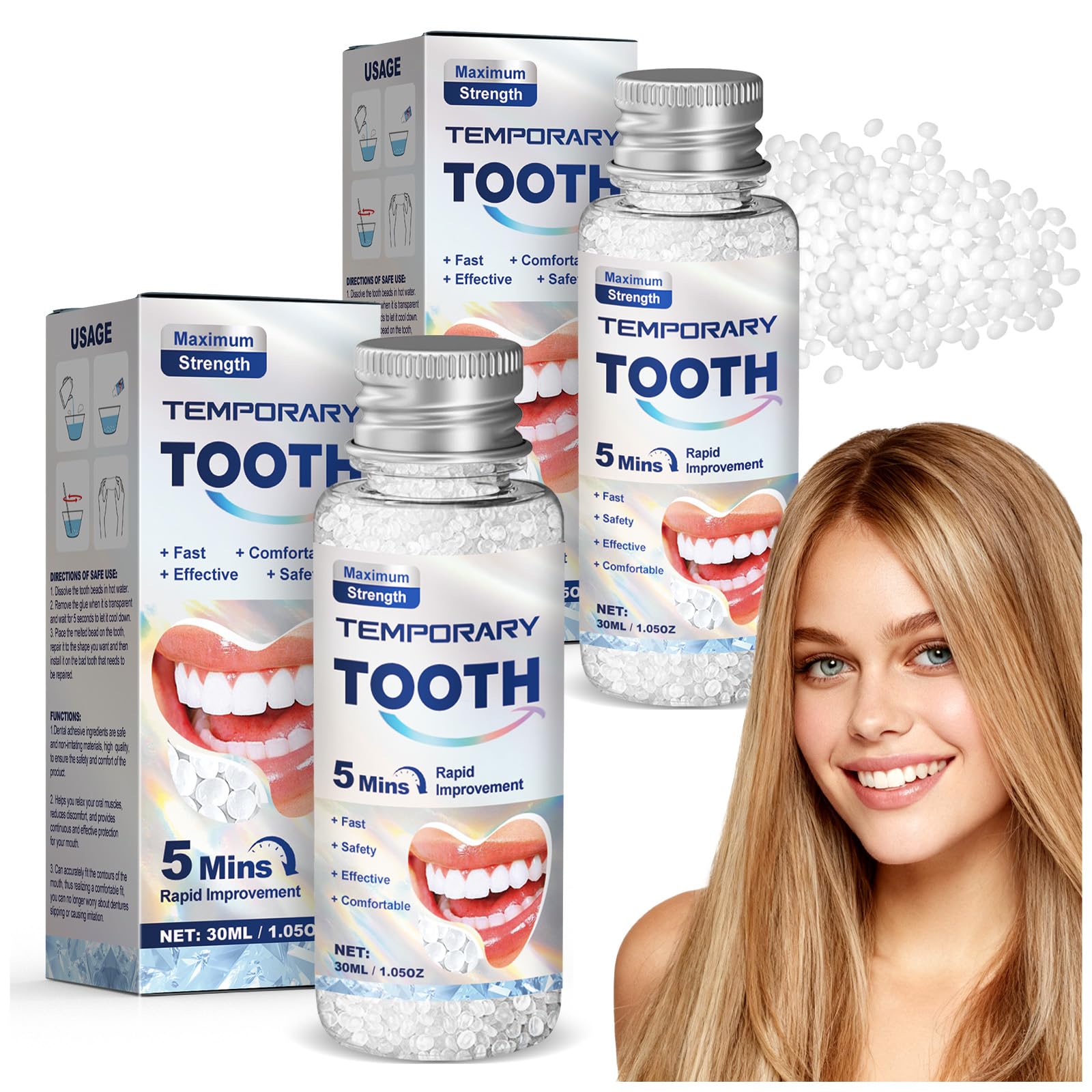 Tooth Repair Kit,Moldable Beads for Teeth Repair,DIY Tooth Filling Repair Kit Fixing The Missing and Broken Replacements (60ml)