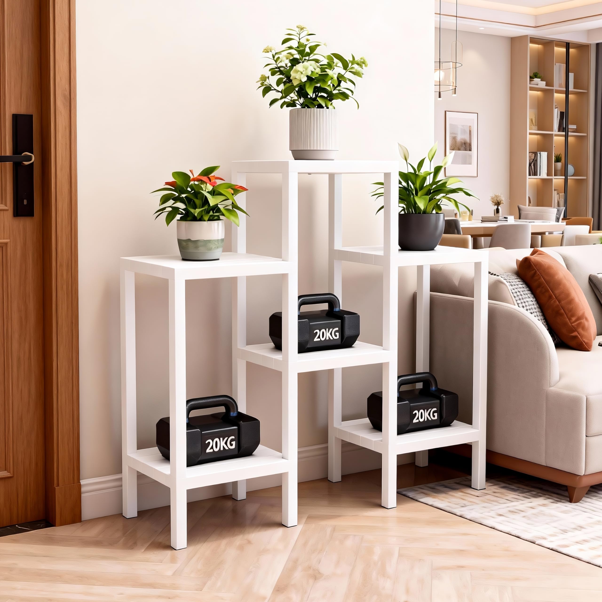 Ribelli Staffa per fiori a 6 piani, per piante, fai da te, a più piani, impilabile, espandibile, per interni, balcone, decorazione soggiorno, giardino, terrazza e ufficio, bianco