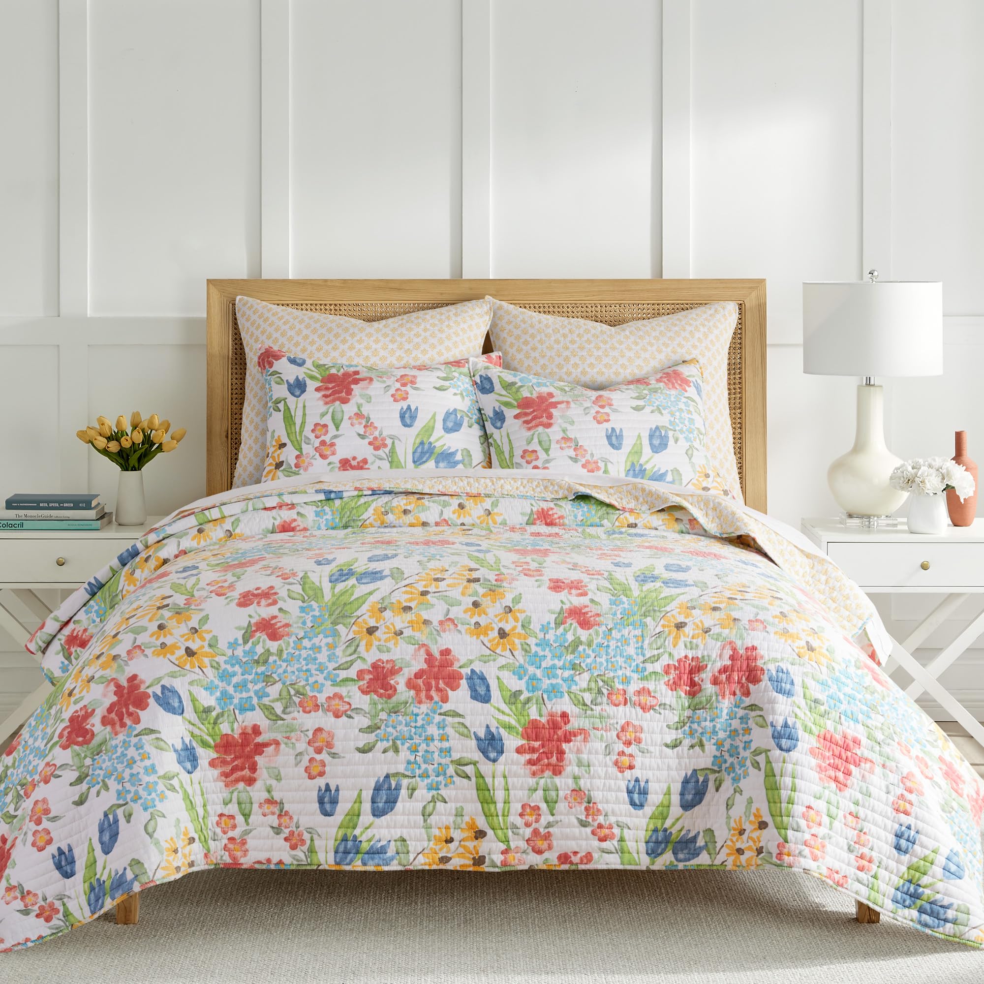 Trapunta Matrimoniale Levtex Home Malana | Set Letto Tropicale Verde E Corallo, Reversibile