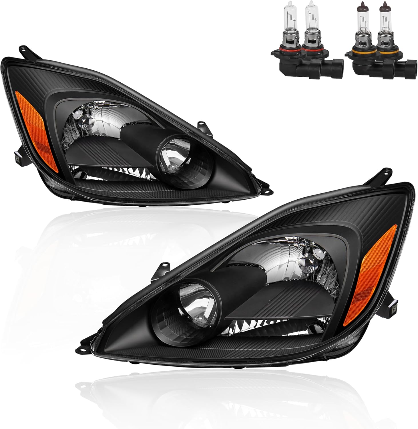 Replacement Headlights Assembly Compatible for 2004 2005 Toyota Sienna CE LE XLE Halogen with Clear Lens Chrome Housing Amber Reflector Front Lamps Driver and Passenger Side (Set of 2)