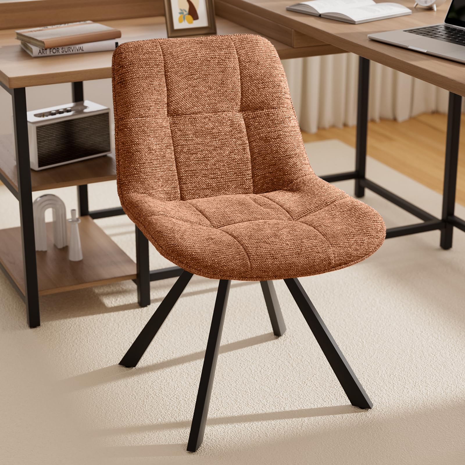Bananister Small Desk Chair No Wheels, Swivel Velvet Vanity Chair No Arms, Armless Office Chair with Back and Metal Legs for Small Space, Bedroom,