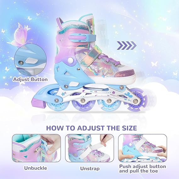 Kids Adjustable Inline Skates for Girls and Boys Blades Roller Light up Wheels