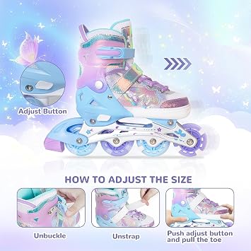 Kids Adjustable Inline Skates for Girls and Boys Blades Roller Light up Wheels