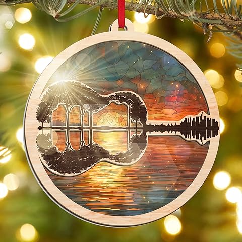 GEEMBI Guitar Ornaments for Christmas Tree - Suncatcher Guitar Christmas Ornaments 2025 for Tree Decorations - Music Teacher Gifts for Men Women Friends, Music Ornament, Stocking Stuffers Ornament