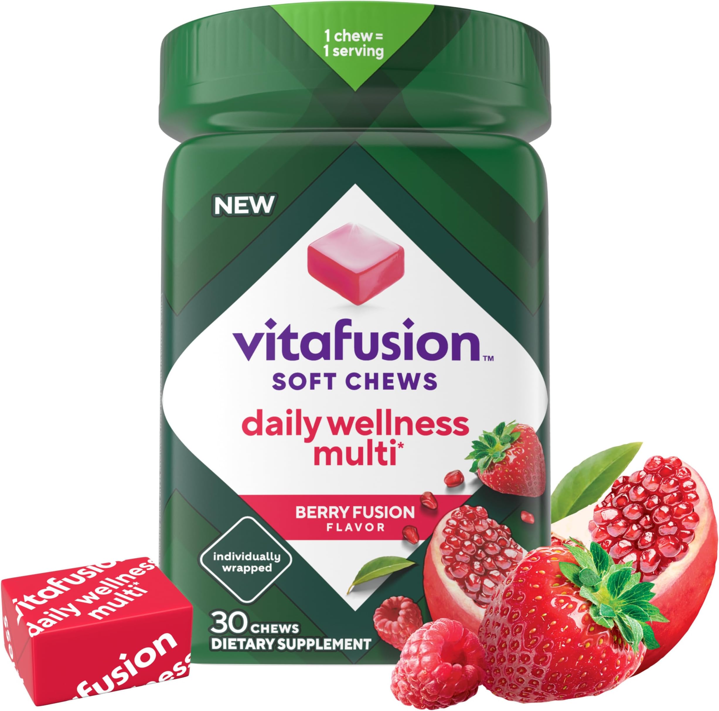 Soft Chews Daily Wellness Multi(1), Chewable Multivitamins for Adults, Individually Wrapped, Berry Fusion Flavor, 30 Chews, 30 Day Supply