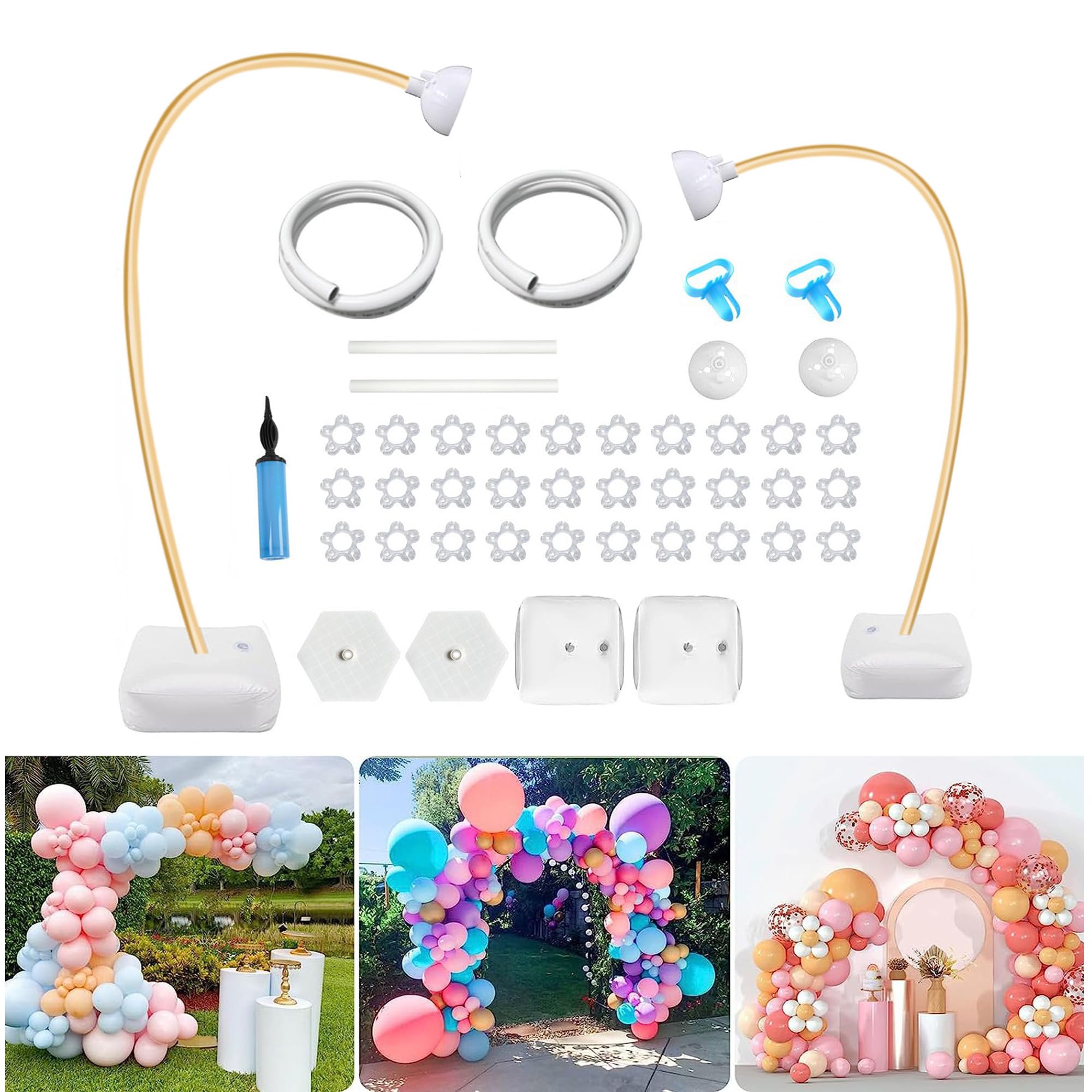 Ballonbogen-Ständer-Set, Partyzubehör, 2,5 m und 1,5 m, halber Bogen-Ballonständer mit Wasserfüllbeutel, frei biegbarer Ballonhalter für Hochzeit, Babyparty, Geburtstag, Party-Dekorationen, Gold