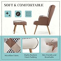 Vista 24 de ECOTOUGE Silla WingBack, silla de acento rústica con brazos tapizados, respaldo de botón para sala de estar (marrón)