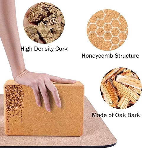 Miniatura 2 de Cork Yoga Blocks, High Density Anti-slip Surface, 9'x6'x3' (2 pack1 pack) For Yoga, Pilates, Meditation, Stretching, General Fitness