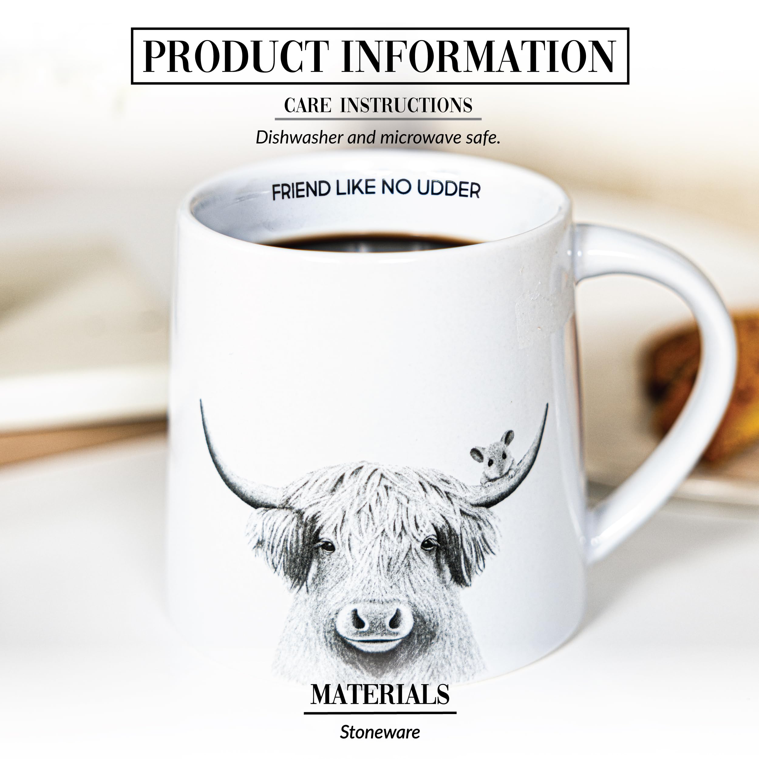 Pavilion Gift Company - Friend Like No Udder - Taza de café de 17 onzas, diseño de vaca de las tierras altas y ratón de campo