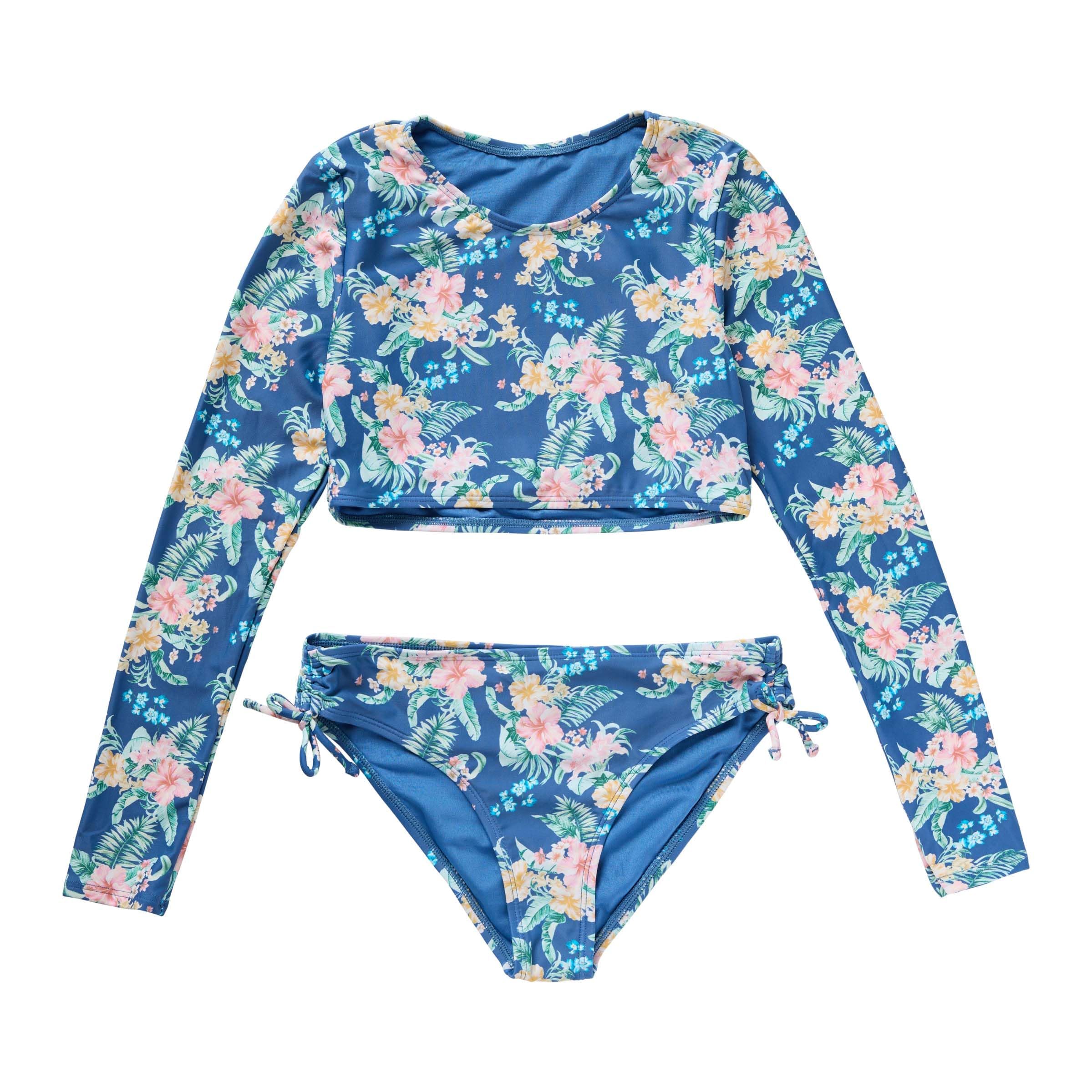 O'NEILL Girl's Long Sleeve Top Swimsuit - Swim Set for Girls with Matching Bikini Top and Bottom,Tulum|Tropical,4