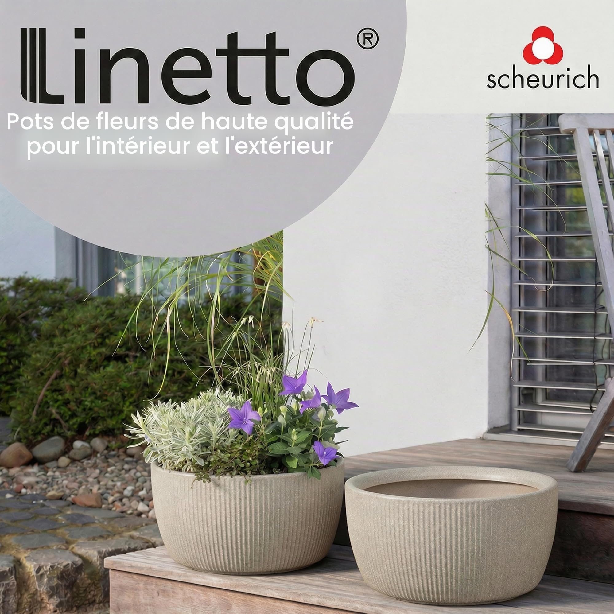 Scheurich Linetto Bol 30, Pot à Plantes/Pot de Fleurs/Jardinière, Rond, Couleur: Sable, fabriqué avec du Plastique recyclé, 10 Ans de Garantie, pour l'extérieur