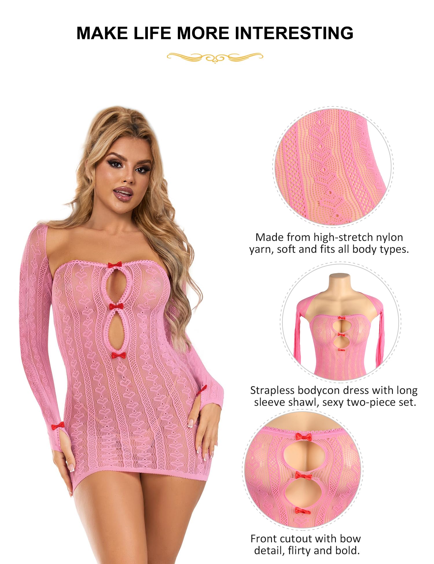 ohmydear Seksowna sukienka z długim rękawem seksowna bielizna damska gorąca przezroczysta 2 zestawy mini elastyczna seksowna bielizna Curvy z dziurą seksowne koronkowe koszule nocne
