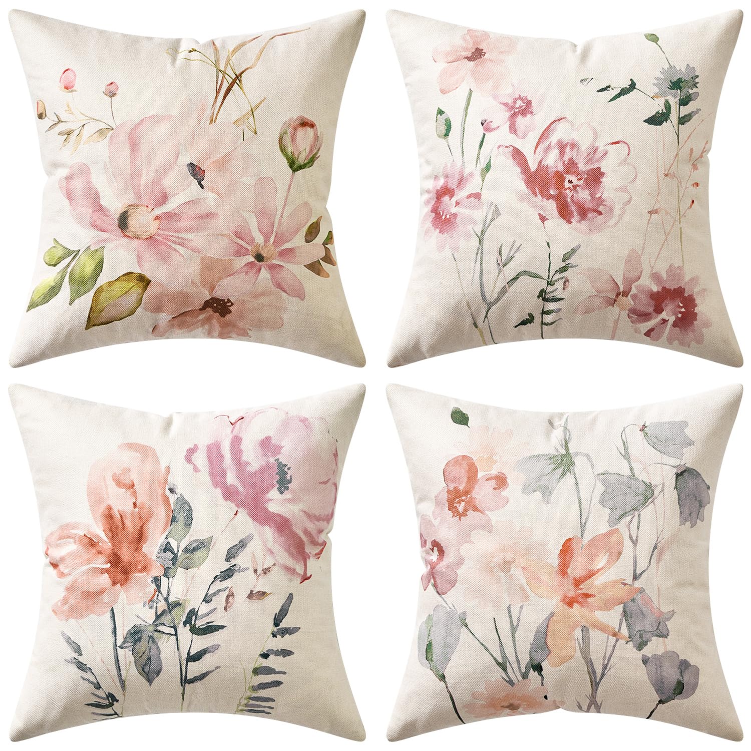 MIULEE 4 Pack Cushion Covers Outdoor Waterproof Throw Pillow Cover Home Pillow Case Pillowcases for Tent Park Bed Sofa Chair Bedroom Decorative Balcony Flower 40x40CM