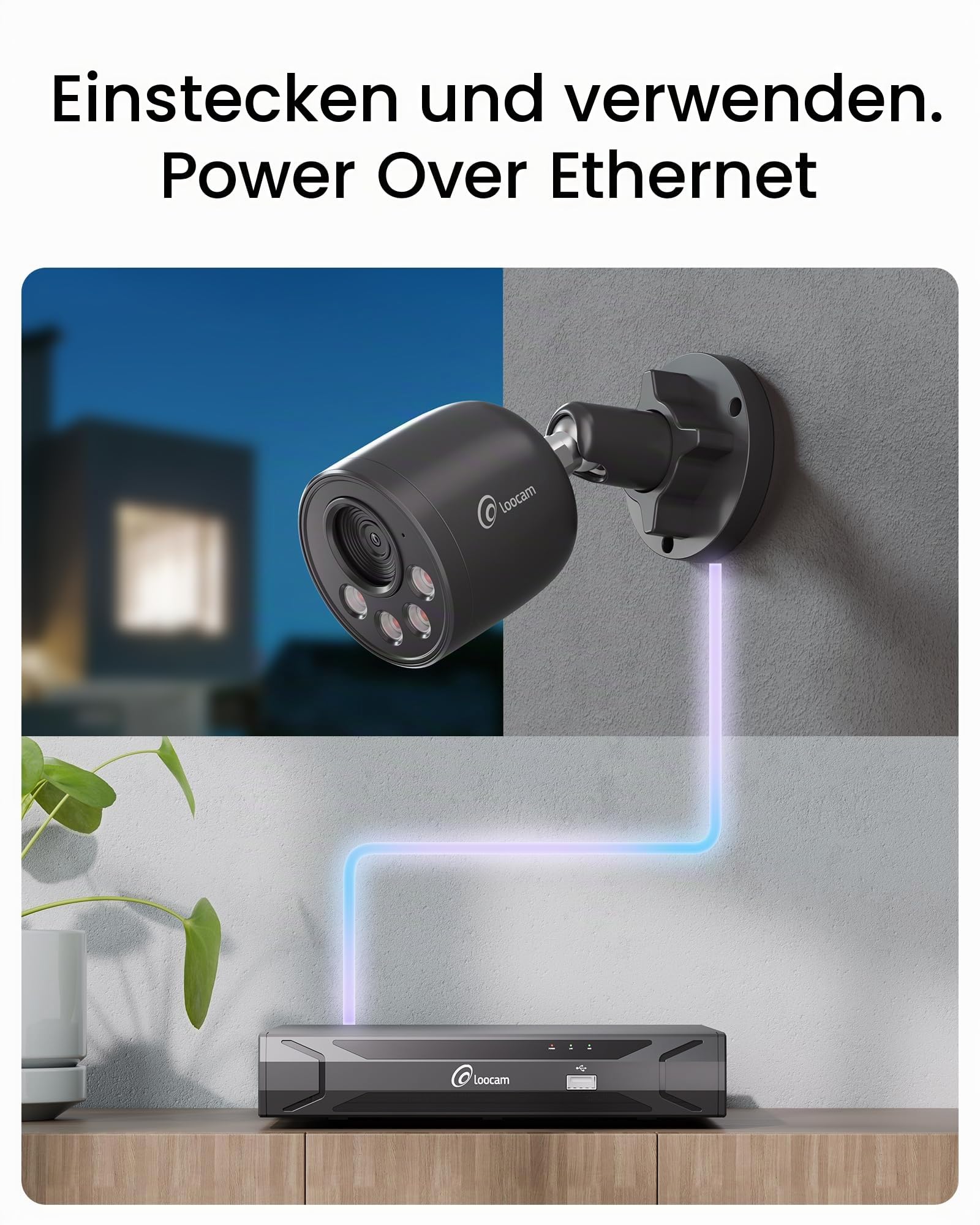 Loocam 4K 8MP PoE Überwachungskamera Aussen Set - 8C H.265+ NVR mit 2TB HDD
