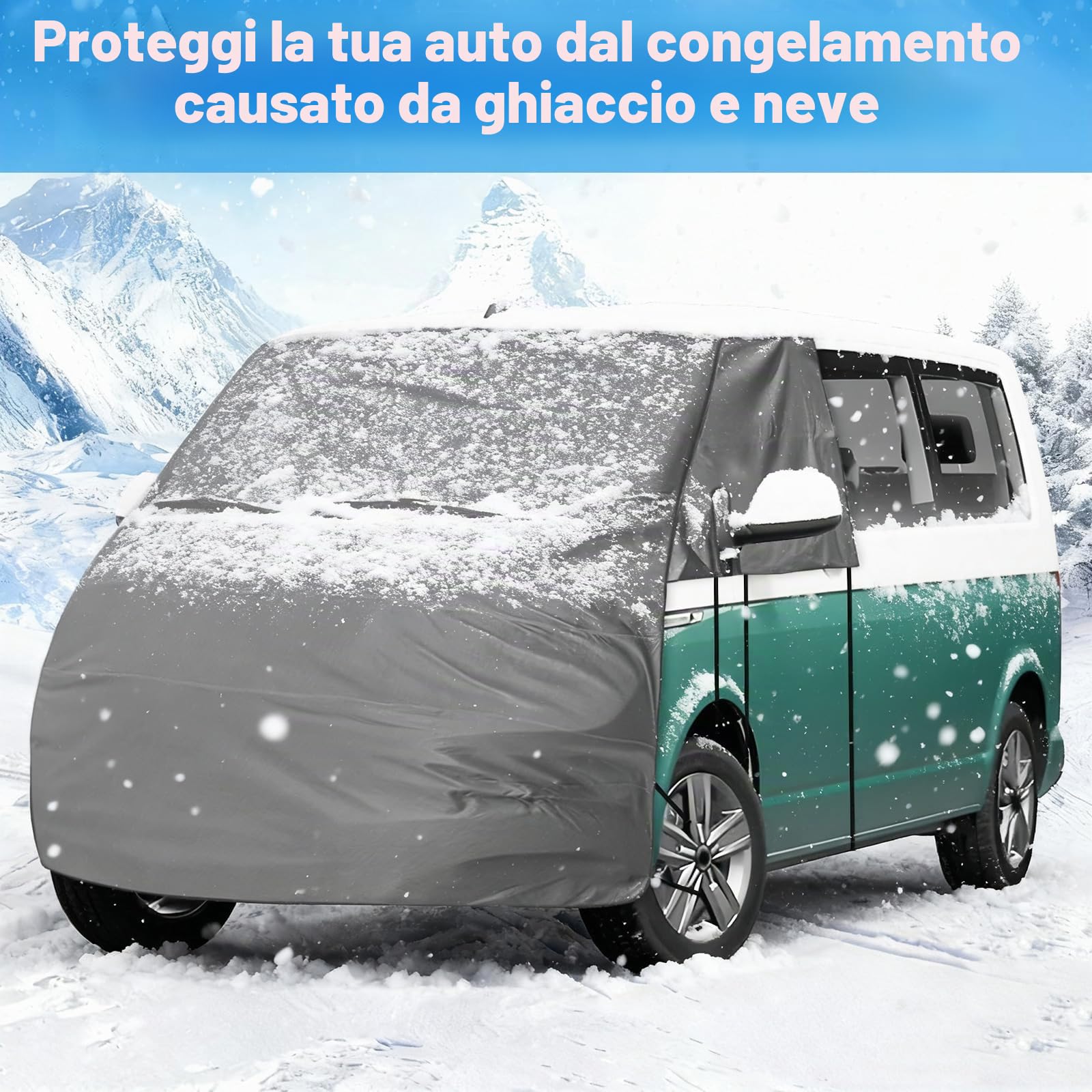 Copertura Avvolgente per Parabrezza Anteriore Sostituzione per VW T5/T6, Protezione Solare di Lusso Copertina per Disco Anteriore dell'occlusione Completa 420D (Grigio)