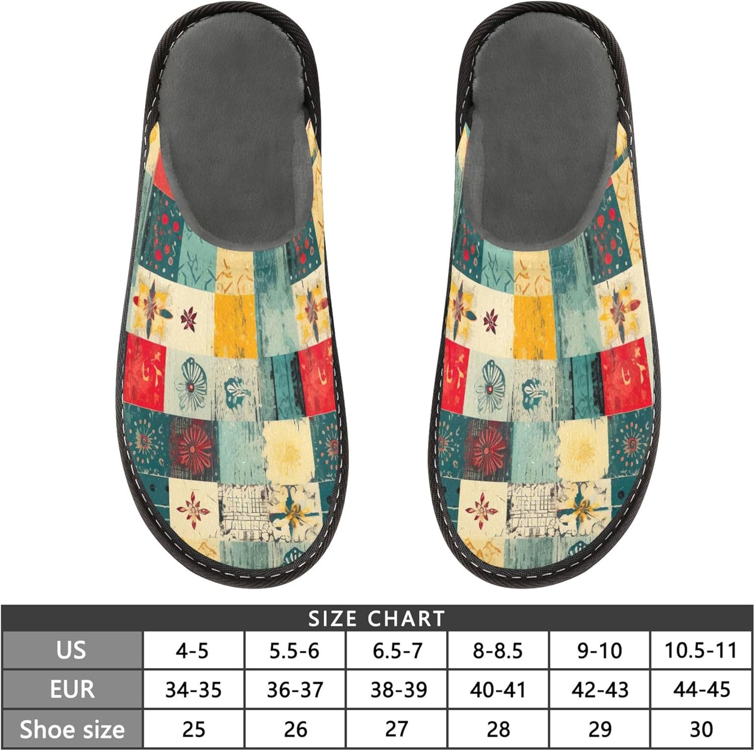 Geometry Retro House Slippers – Cozy Fuzzy Slippers for Guests, Washable & Disposable, Perfect for Shoeless Home, Spa & Hotel Use A111428