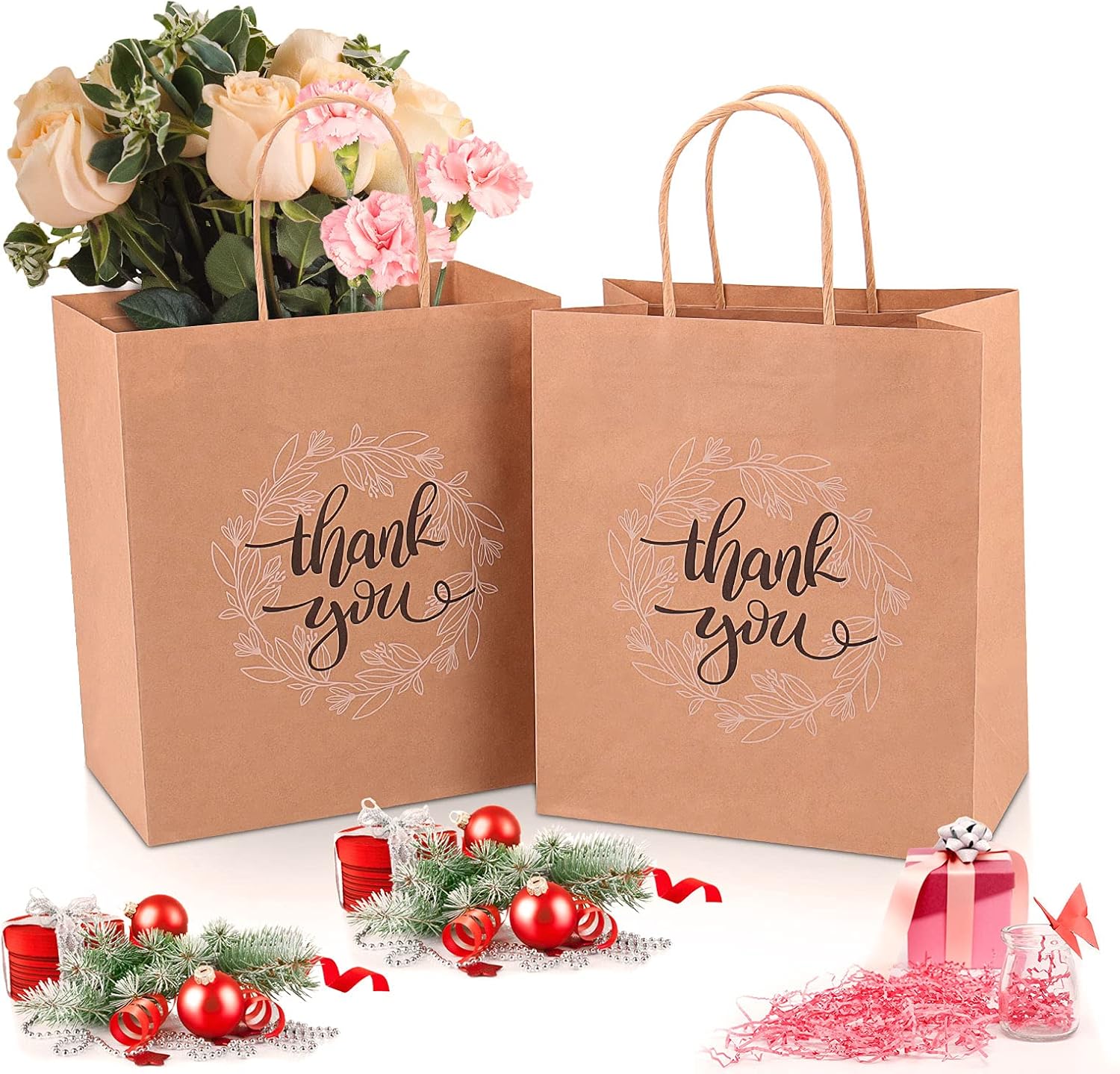 Thank You Gift Bags Bulk 50 Pcs 8x4.75x10 Inches Medium Brown Kraft Paper Bags for Retail Shopping, Wedding, Baby Shower Holiday, Party - Image 2