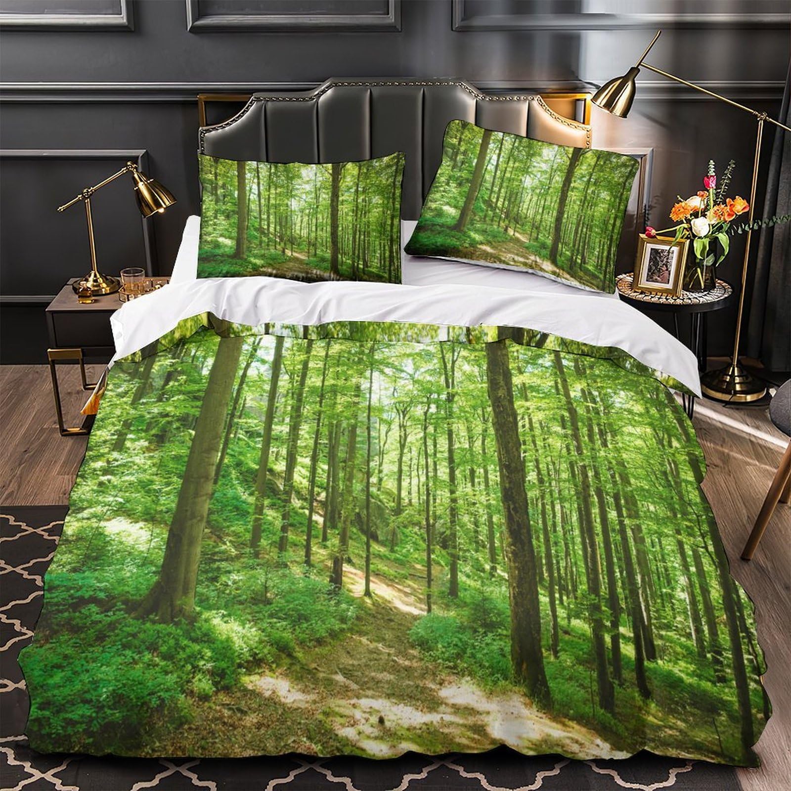 Housse de couette forêt 3D pour chambre de garçon lit simple motif paysage naturel