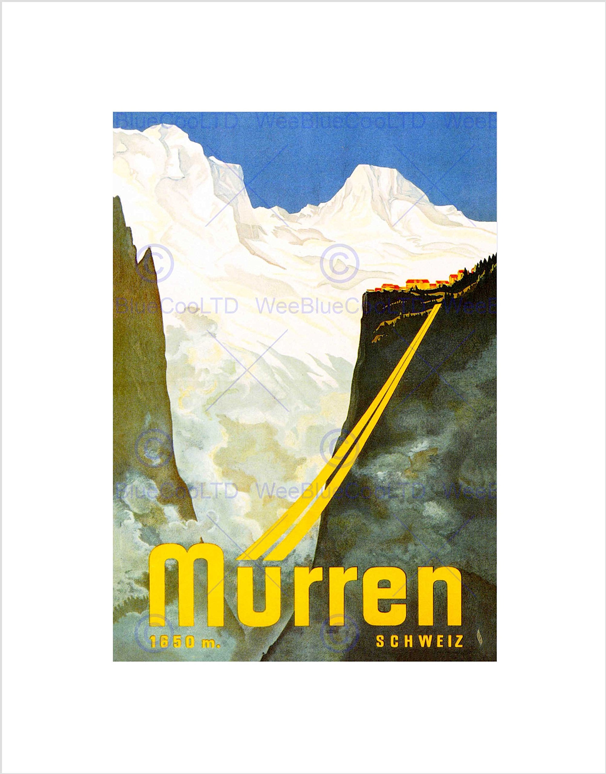 Wee Blue Coo Travel Murren Switzerland Snow Mountain Alpine Resort Ski Wall Art Print