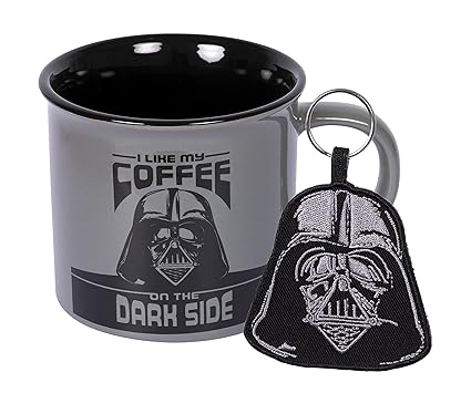 Pyramid International Star Wars Darth Vader Mug and Keyring Set in Presentation Gift Box (Coffee Dark Side Design) 11oz Ceramic Campfire-Style Mug and Woven Key Fob - Official Merchandise