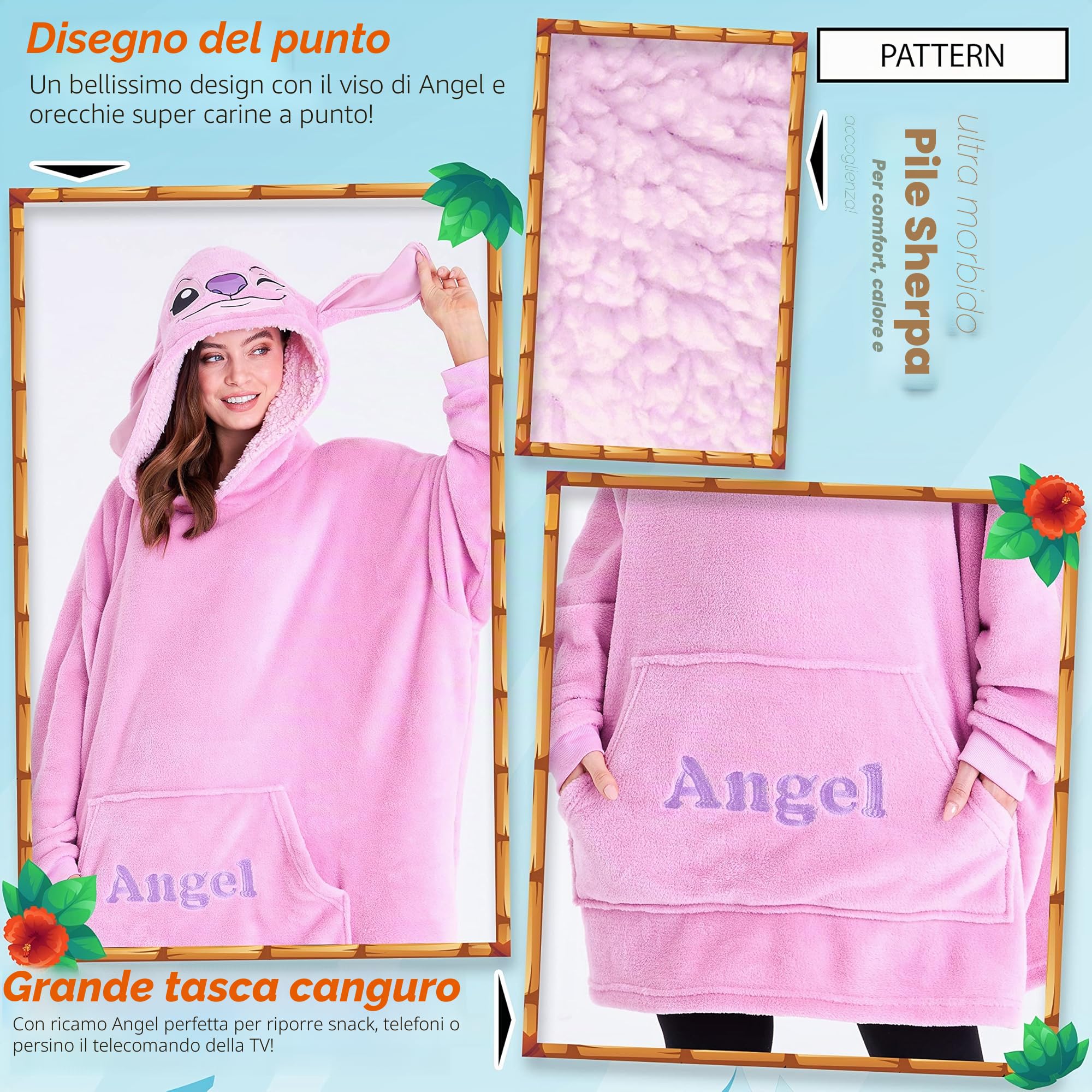 Disney Stitch Felpa Donna con Cappuccio Coperta Indossabile Oversize in Pile Ragazza Confortevole e Morbido Idea Regalo