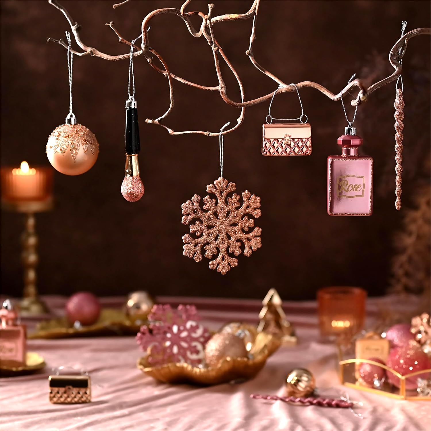 DecorbyHannah 100ct Christmas Ornaments Set, Pink Gold Christmas Ornaments for Tree Decorations, Assorted Shatterproof Plastic Hanging Ball Bulk for Xmas Home Party Indoor Decor (Value Pack)