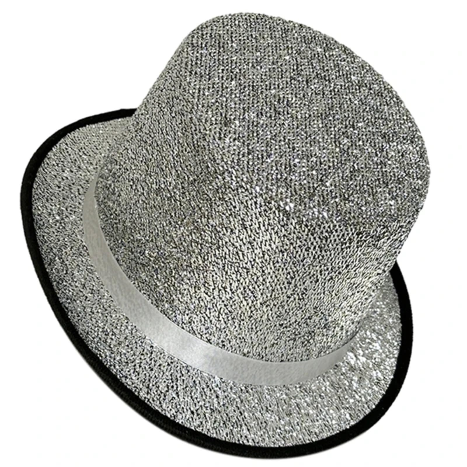 Sombrero de Copa con Purpurina, Sombrero de ala Ancha, Sombrero de Copa de Vacaciones, Disfraz de Mago de ala Corta for reuniones al Aire Libre para Una Gala, Fiesta De Disfraces(Silver01)