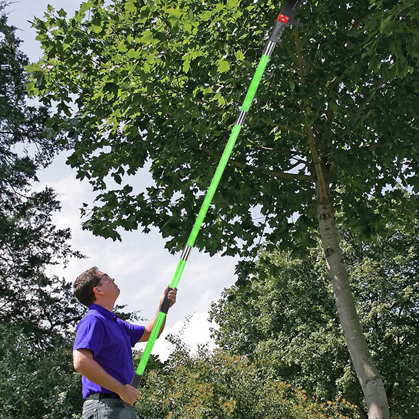 SWAWIS Astsäge mit Teleskopstiel 8M Hochentaster Astsäge Baumsäge Teleskop Hochentaster Manuell Einstellbare Länge Teleskopsäge mit Tragetasche, Schneidet Sauber und Schnell für Hohe Äste