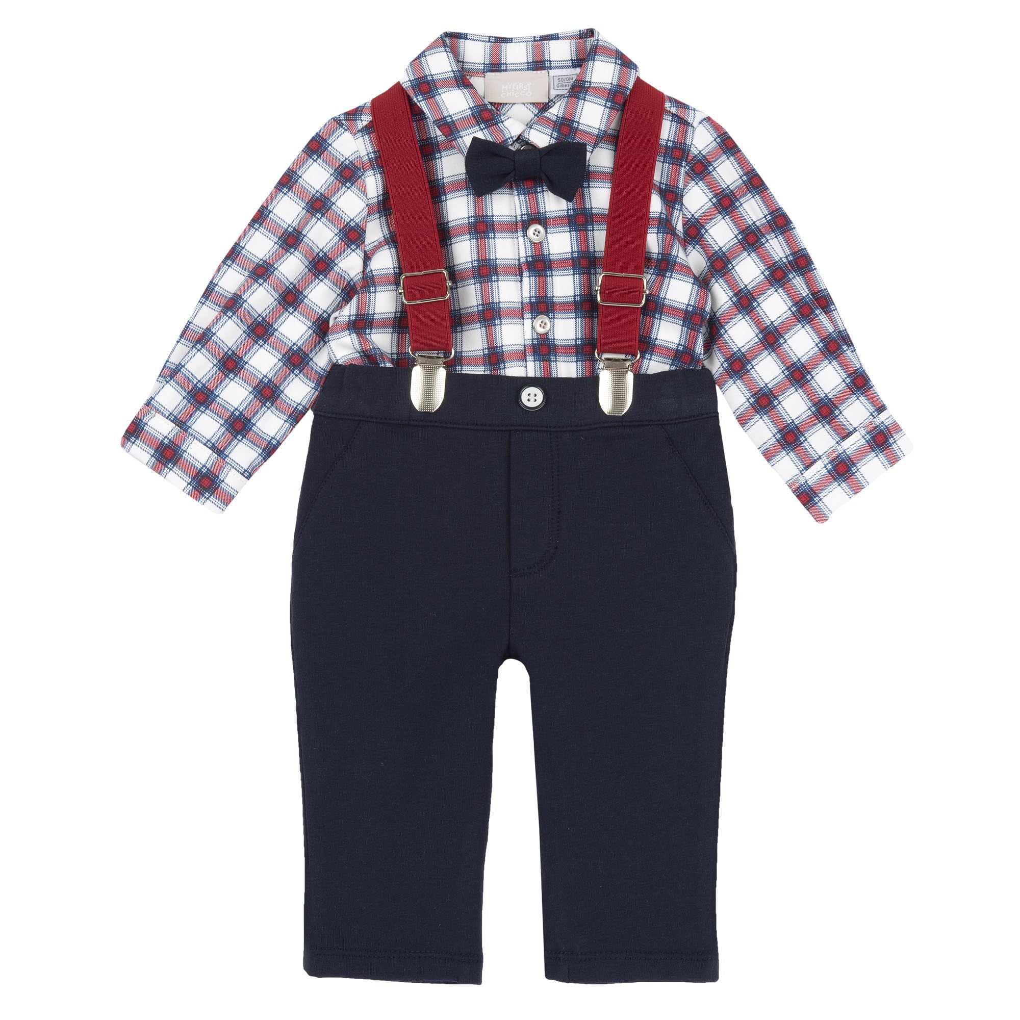 Chicco, Completo Elegante Neonato con Camicia e Salopette, in Morbido Tessuto, Abbigliamento Bambino 0-24 Mesi, Idee Regalo Nascita, Designed in Italy