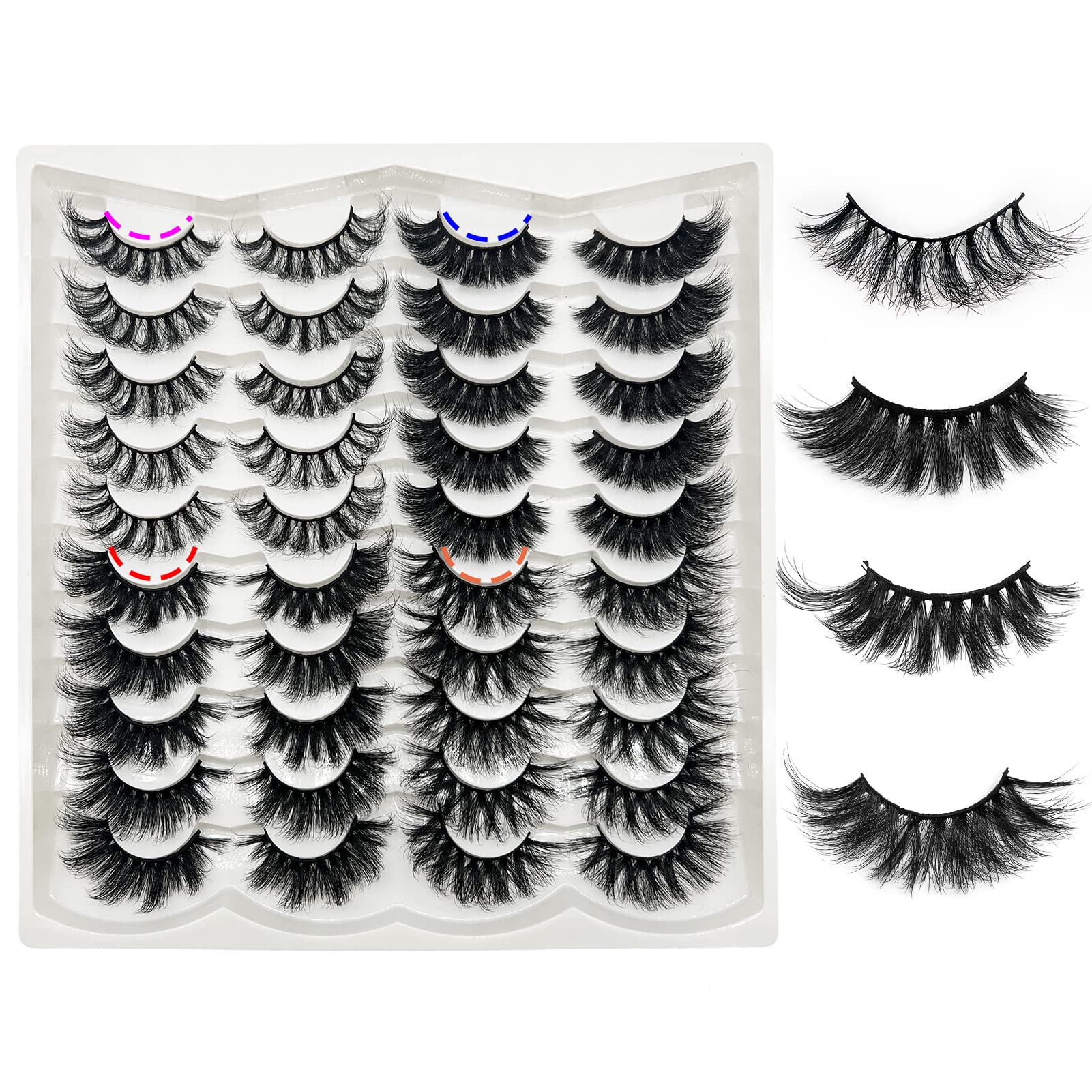 Mink Lashes Bulk False Eyelashes Natural Look, Wispy Fluffy 20 MM Strip Lashes Mink Cat Eye Lashes 18MM 3D Dramatic Mink Eye Lashes Pack - 4 Styles