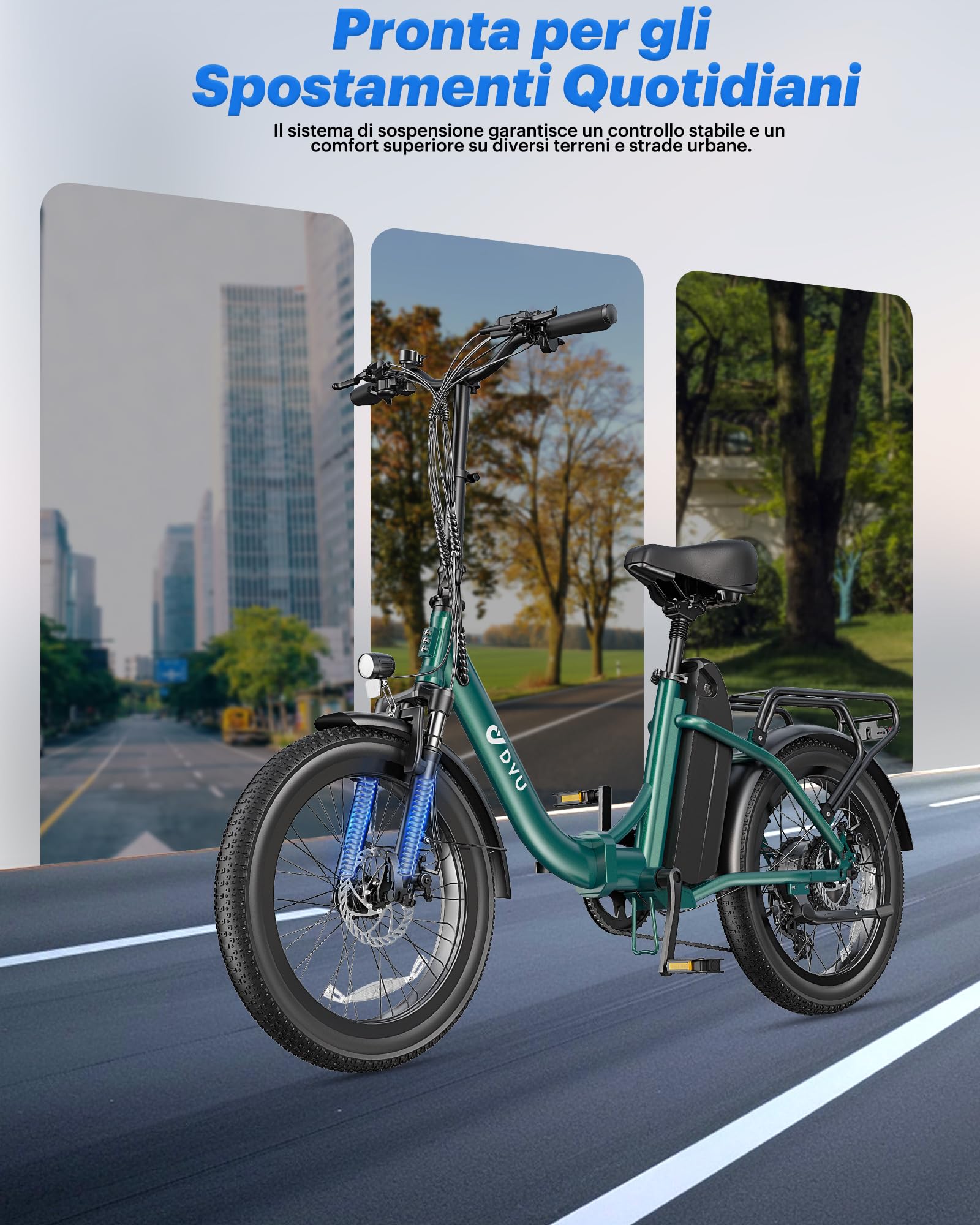 DYU C9 Bicicletta Elettrica Pieghevole 20", 250W, 48V 15,6Ah, 7 Velocità