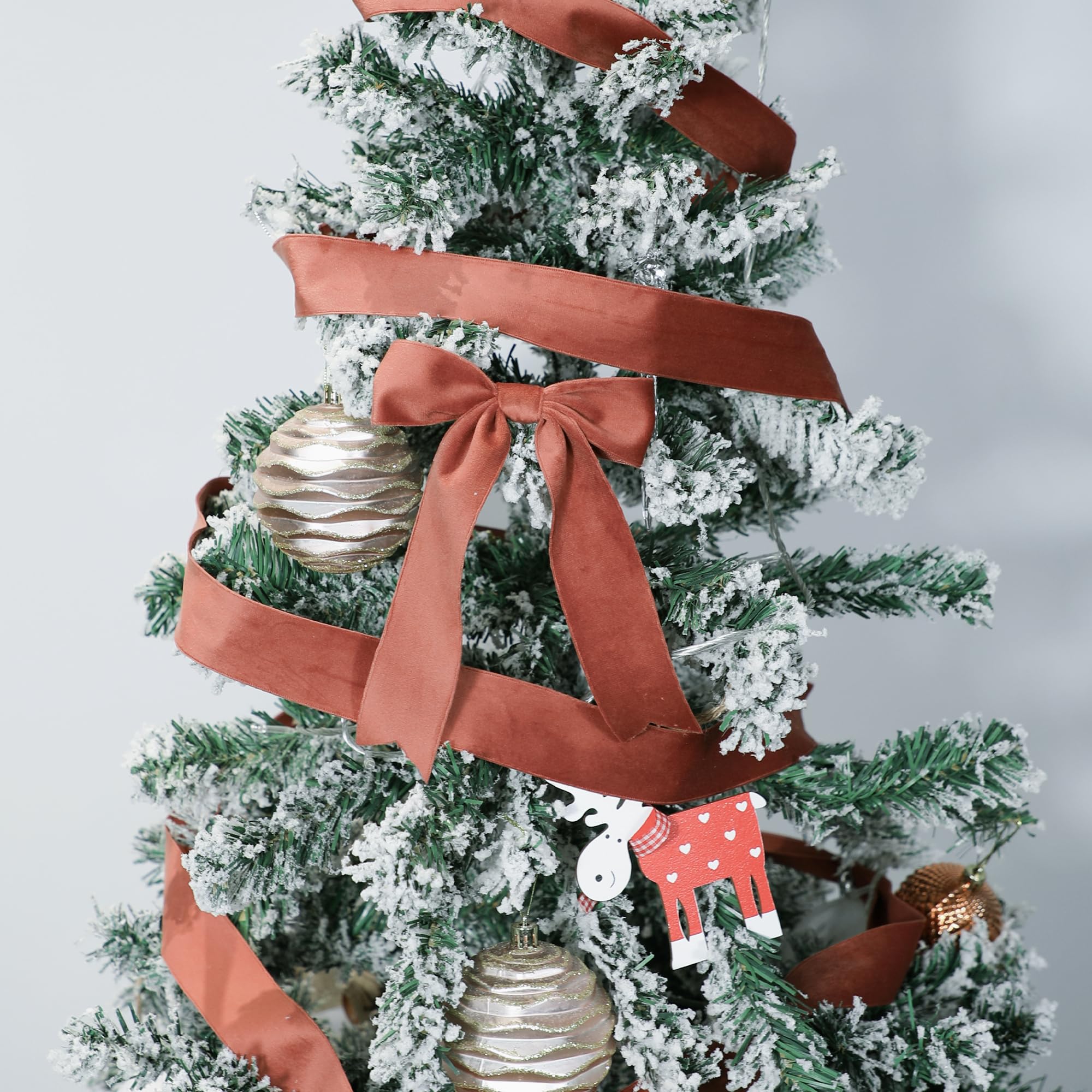 Keypan Cinta de terciopelo rojo óxido, 1-1/2 pulgadas de ancho, cintas de tela hechas a mano para decoración de Navidad, ramo de flores, decoración de boda, baby shower, 2 rollos