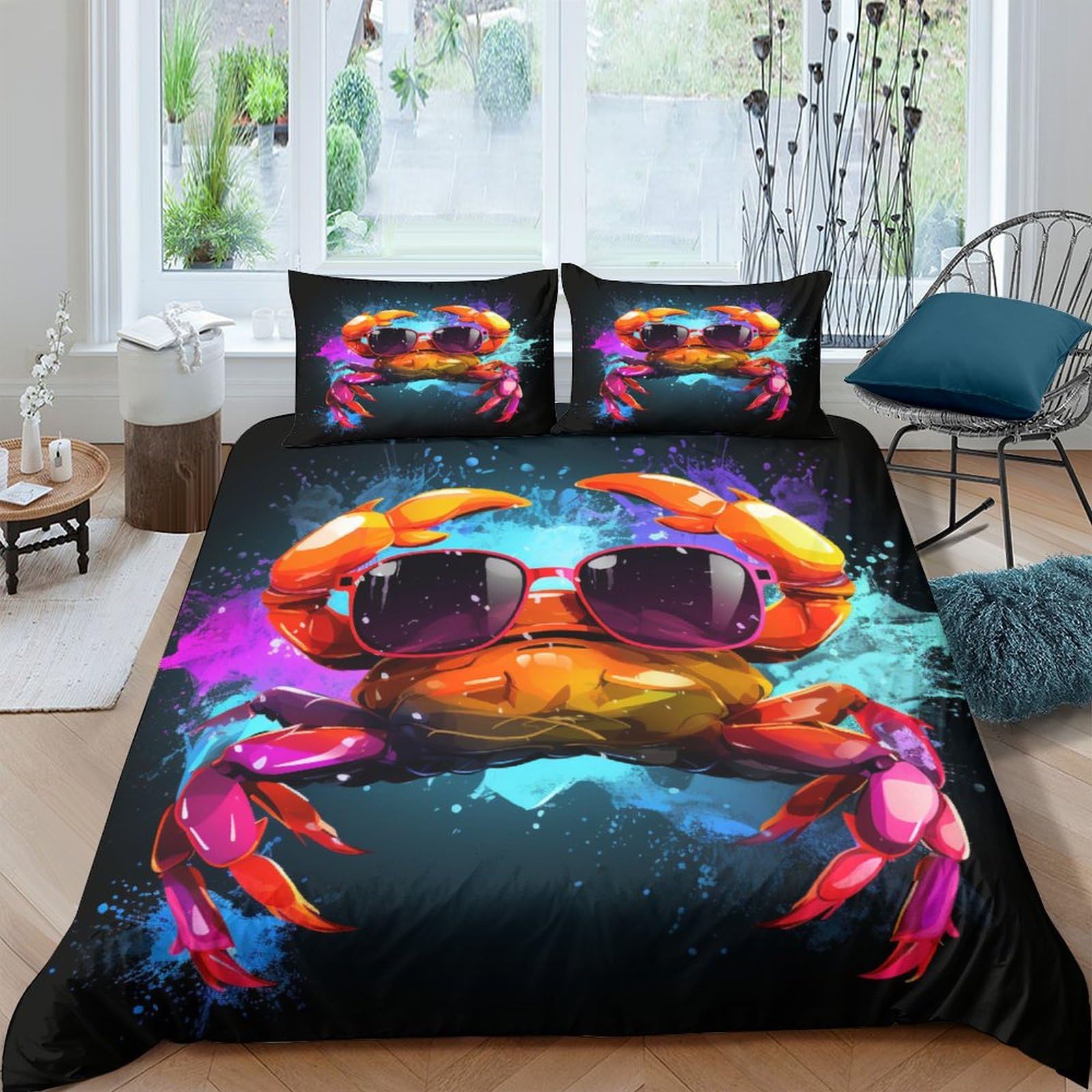 Housses de couettes crabe 3D pour une chambre d'enfant sur le thème marin