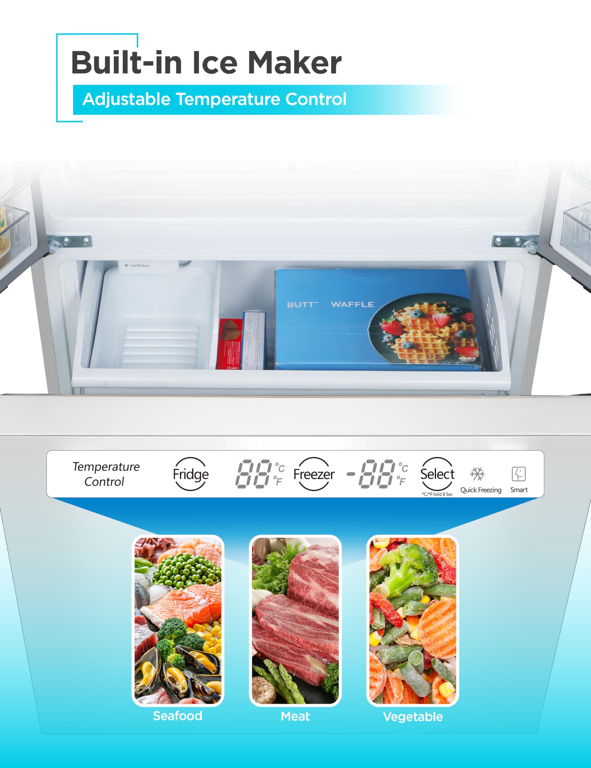 Black+Decker 18 Cu. Ft. French Door Refrigerator With Built-In Ice Maker, Full Size Refrigerator With Bottom Mount Freezer Drawer, Frost Free, Energy Star Certified, Brf1800gimw, White on Fridge.com - View 3
