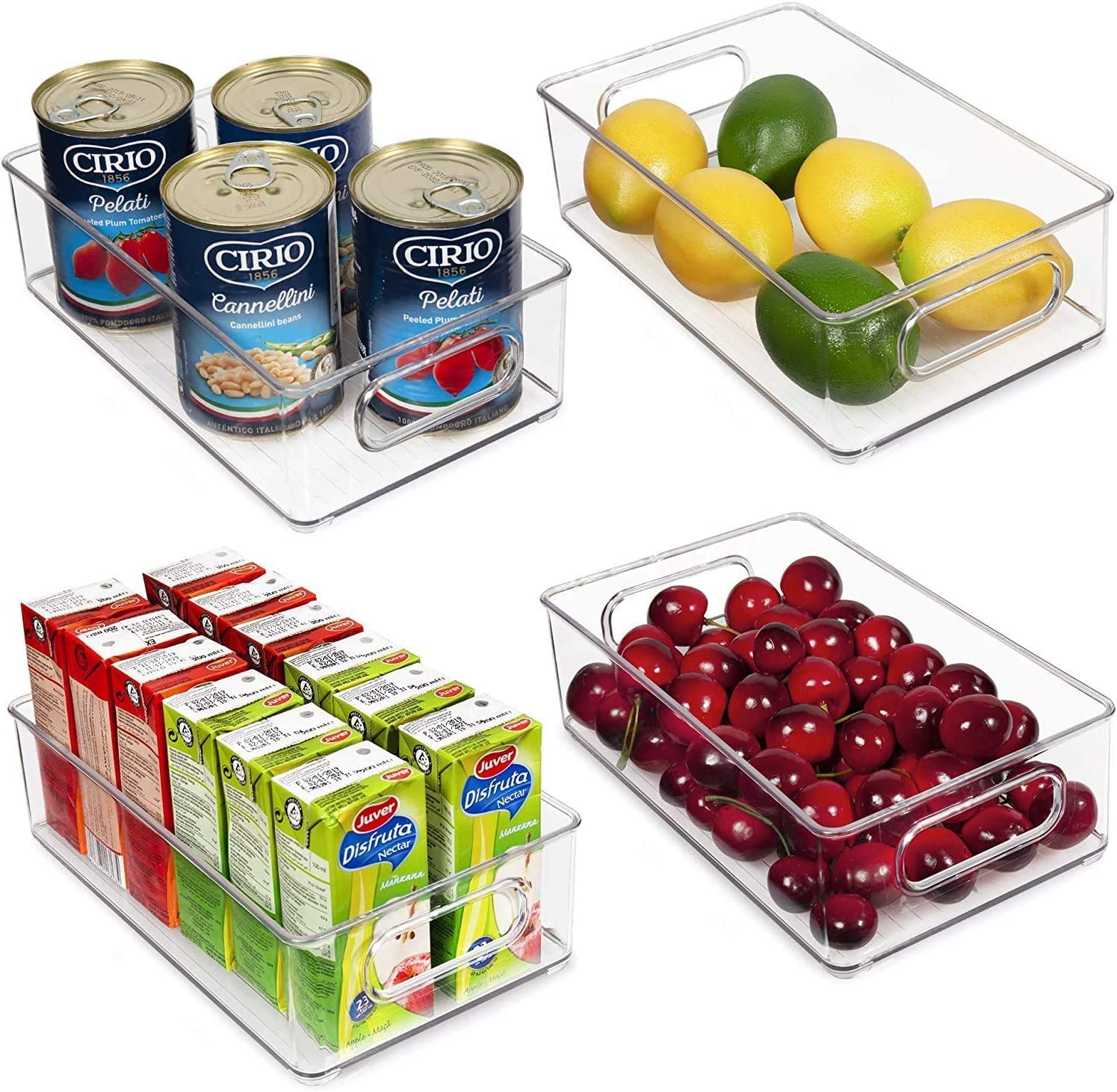 Fridge Organisers Set of 4,Refrigerator Storage Box Stackable Fridge Storage Containers with Handles Clear Kitchen Cupboard Organiser for Fridge Kitchen Pantry Cabinets Bathroom Drawer - BPA Free