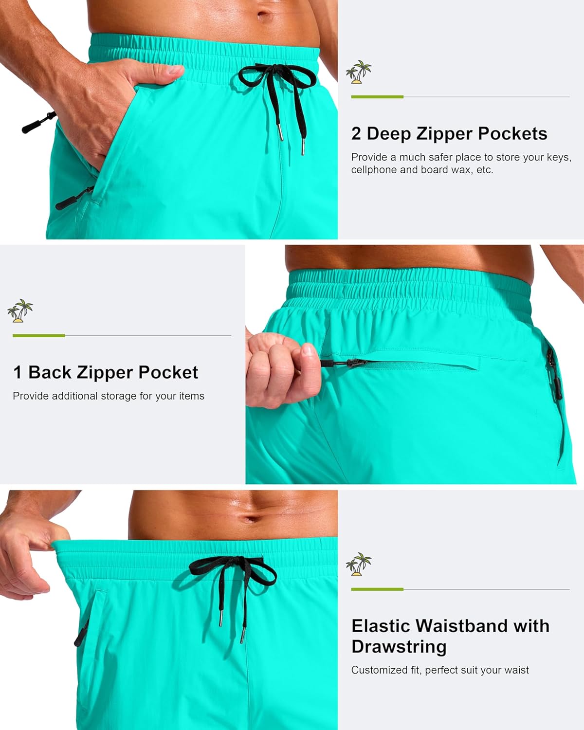 G Gradual Men's 11" Board Shorts with 3 Zipper Pockets Long Swim Trunks Quick Dry Bathing Suit Swimwear Beach Shorts No Liner - Image 4