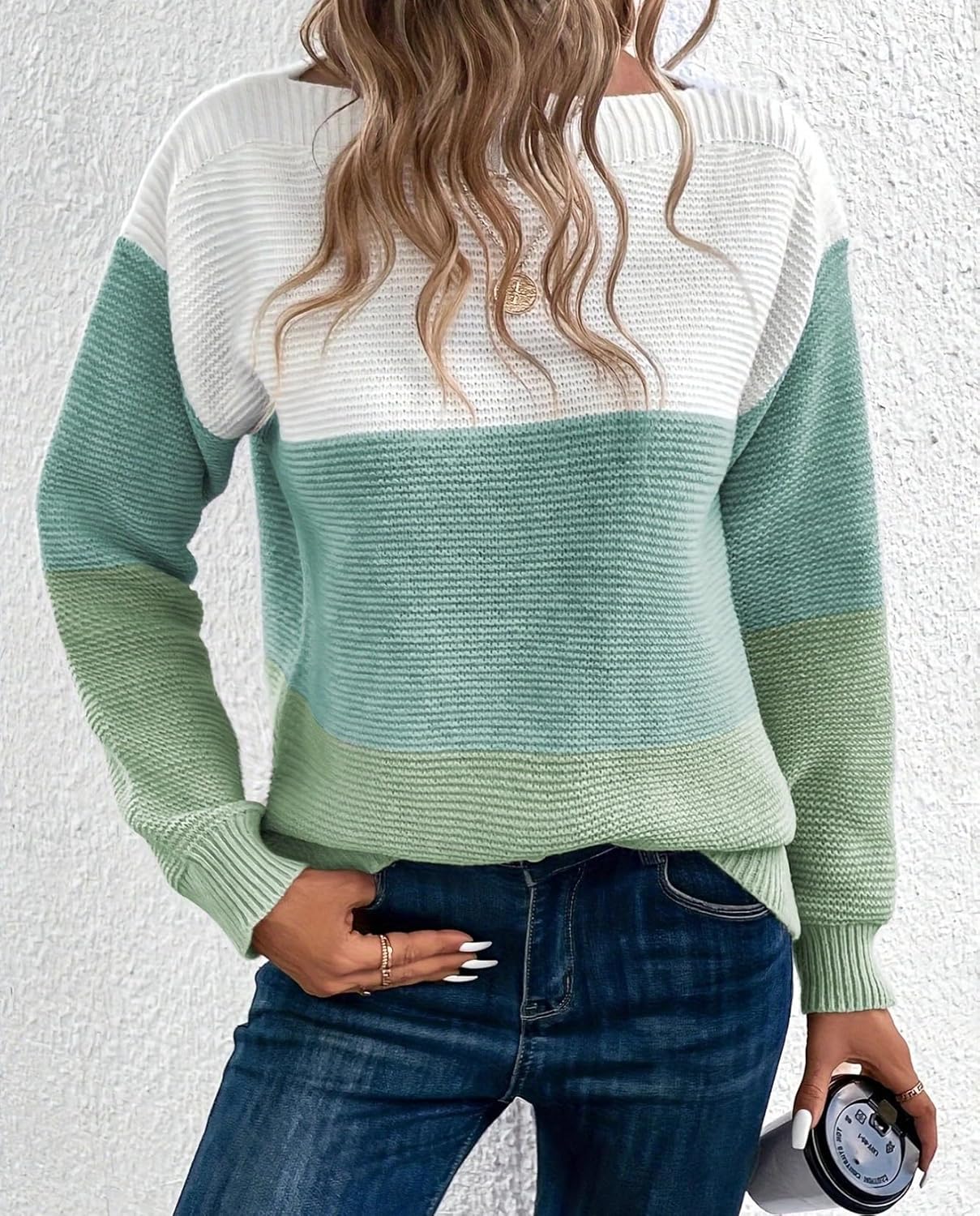 Women's Color Block Casual Sweater Long Sleeve Round Neck Soft Loose Fit Clashing Top for Vacation Daily Life - Image 2