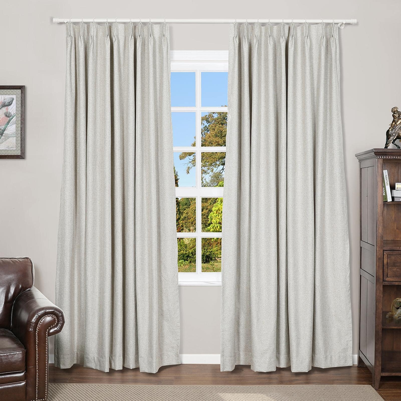 ChadMadeLinen Textured Blackout Curtains for Living Room Office Thermal Insulated Pinch Pleat Window Curtain 120W x 102L Inch (Beige, 1 Panel)