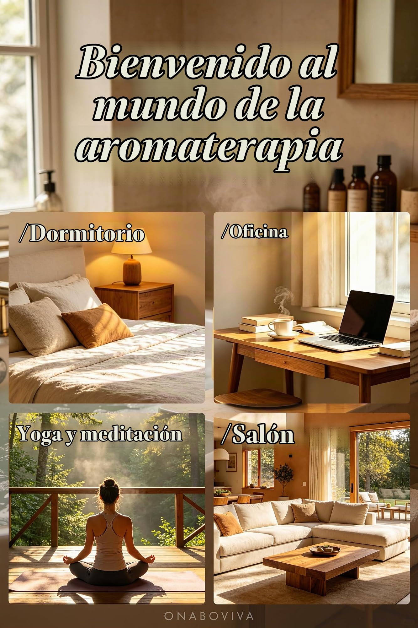 Onaboviva Buba - Difusor de aroma ultrasónico con humidificación de cerámica y bambú, luz de bienestar, temporizador, apagado automático, sin BPA, construcción silenciosa < 25 dB