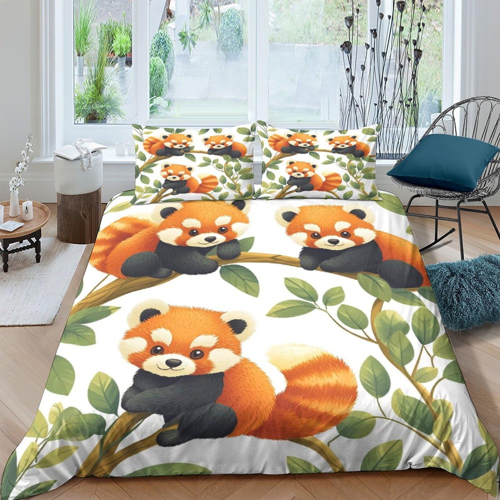 Ctjqhvkz Style-10 3D Printed Red Panda Tree Fitted Sheet Microfiber Soft Breathable Leafy Branch Bed Cover For Bedroom Dorm Decor Single（135X200cm）