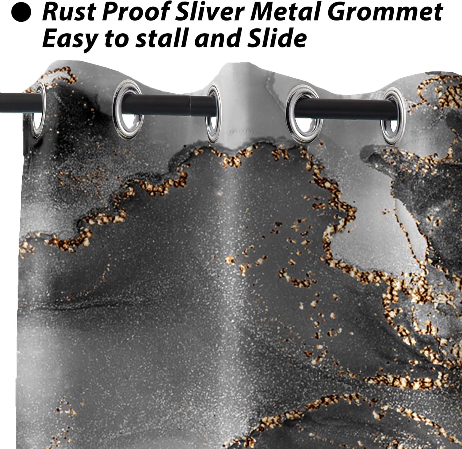 Baocicco Black Gray Gold Marble Window Curtains for Bedroom Art Design Black Gold Marble Drapes for Living Room Modern Luxury Gold Texture Marble Blackout Curtain with Grommet 2 Panels 53x84 Inch