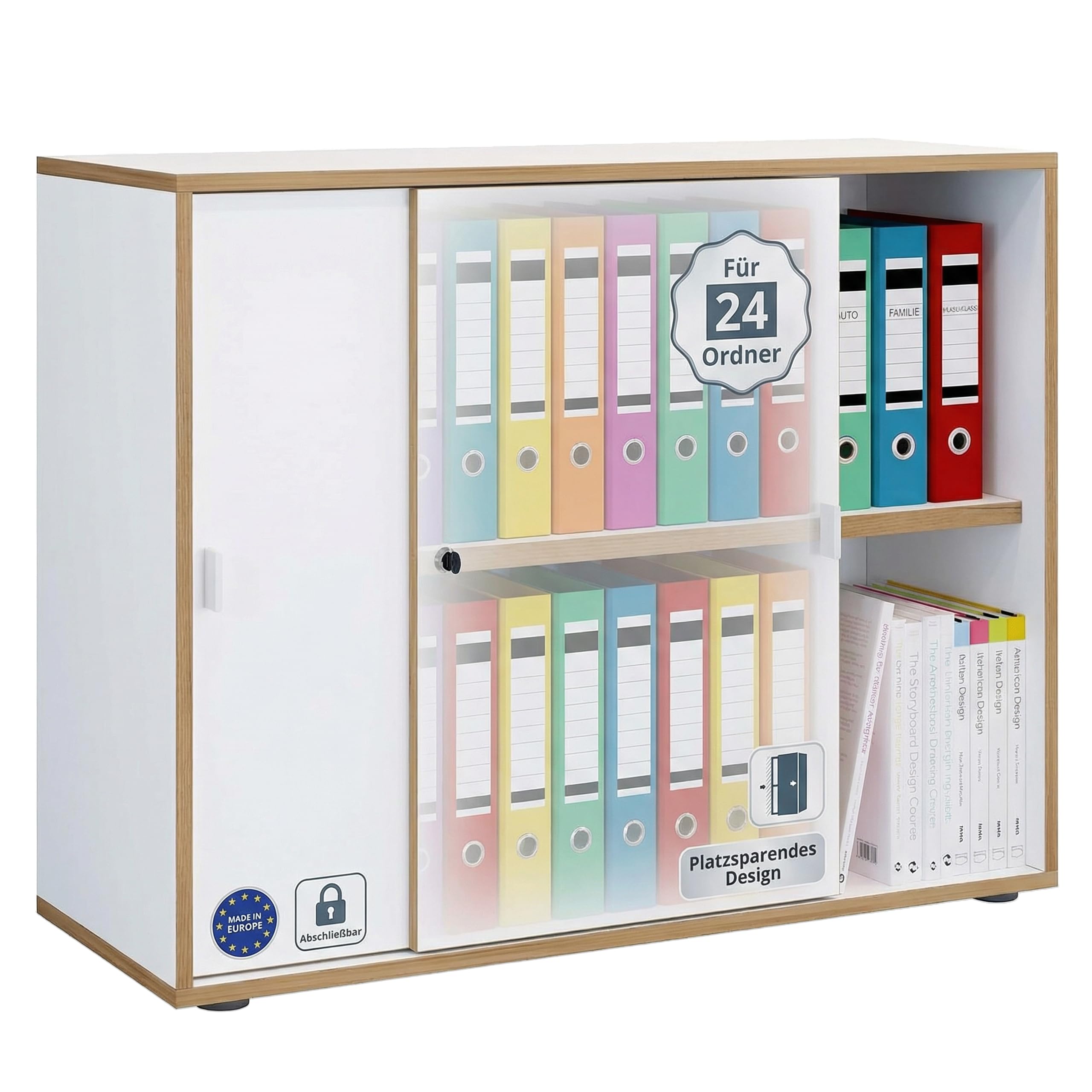 VCM Büroschrank mit 2 Fächern | moderner Aktenschrank mit Schiebetüren | Maße ca. H. 74 x B. 100 x T. 37 cm– Salia 2-Fach