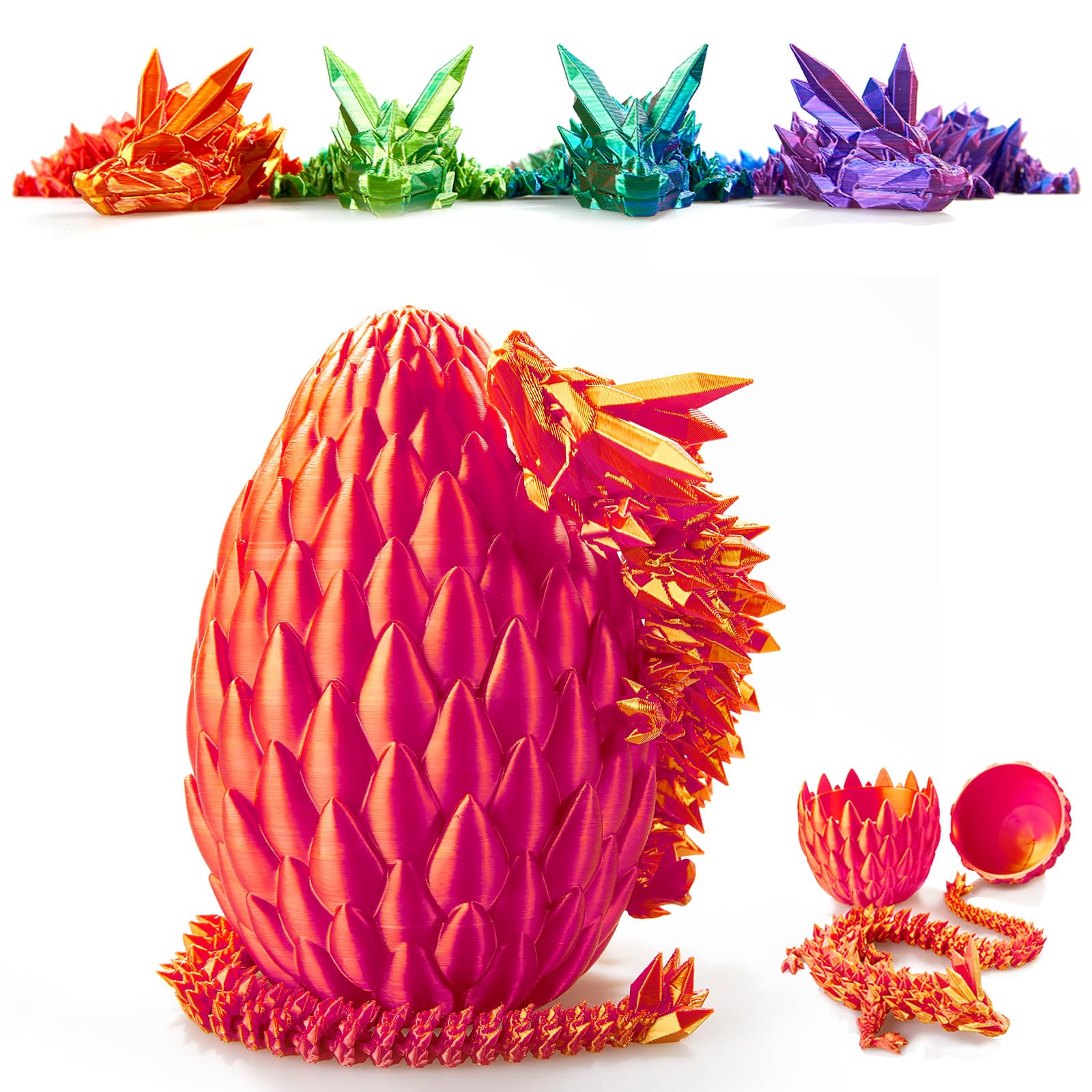3D Printed Dragon Egg, 15Inch Crystal Dragon with Egg,Surprise Egg,Articulated Fidget Toys for Executive Home Office Decor,Toys for Kids Gifts