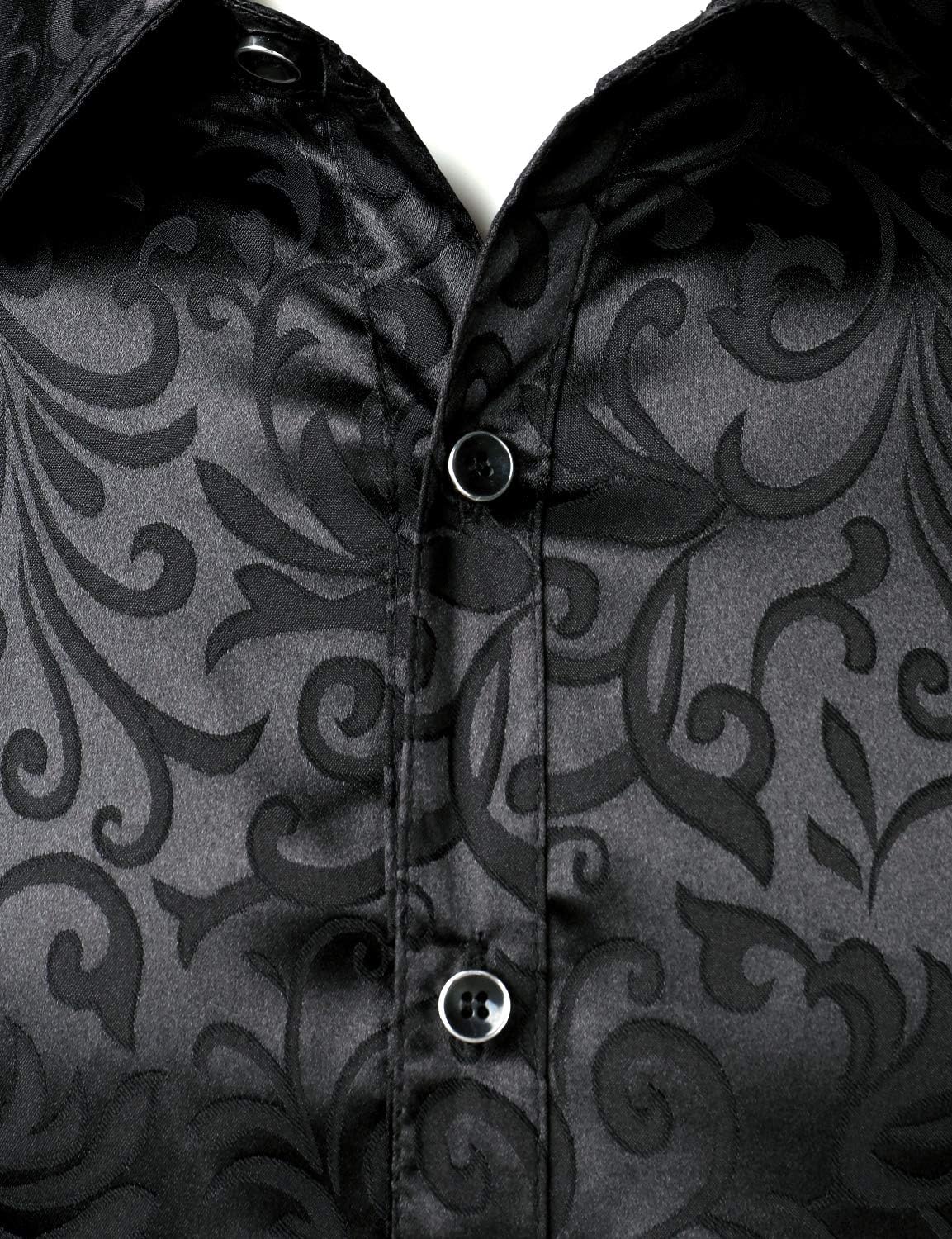 ZEROYAA Men's Luxury Jacquard Long Sleeve Dress Shirt Shiny Satin Slik Like Wedding Party Prom Shirts - Image 4