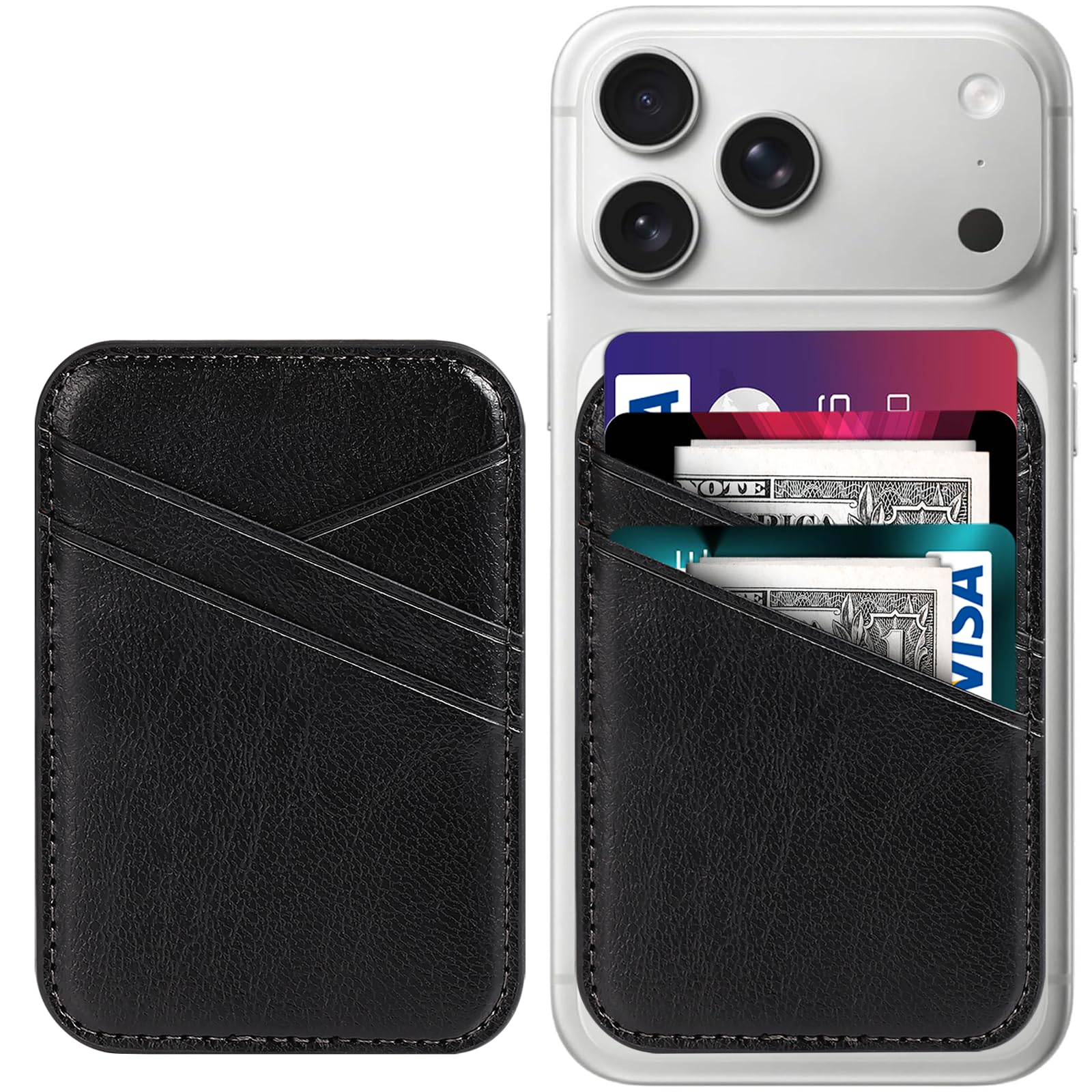 New Upgrade - Compatible with iPhone 13 and iPhone 12 Magsafe Wallet, MagSafe Leather Wallet, Magnetic Card Holder for Back of iPhone 13 and iPhone 12 Series, Black-image-9