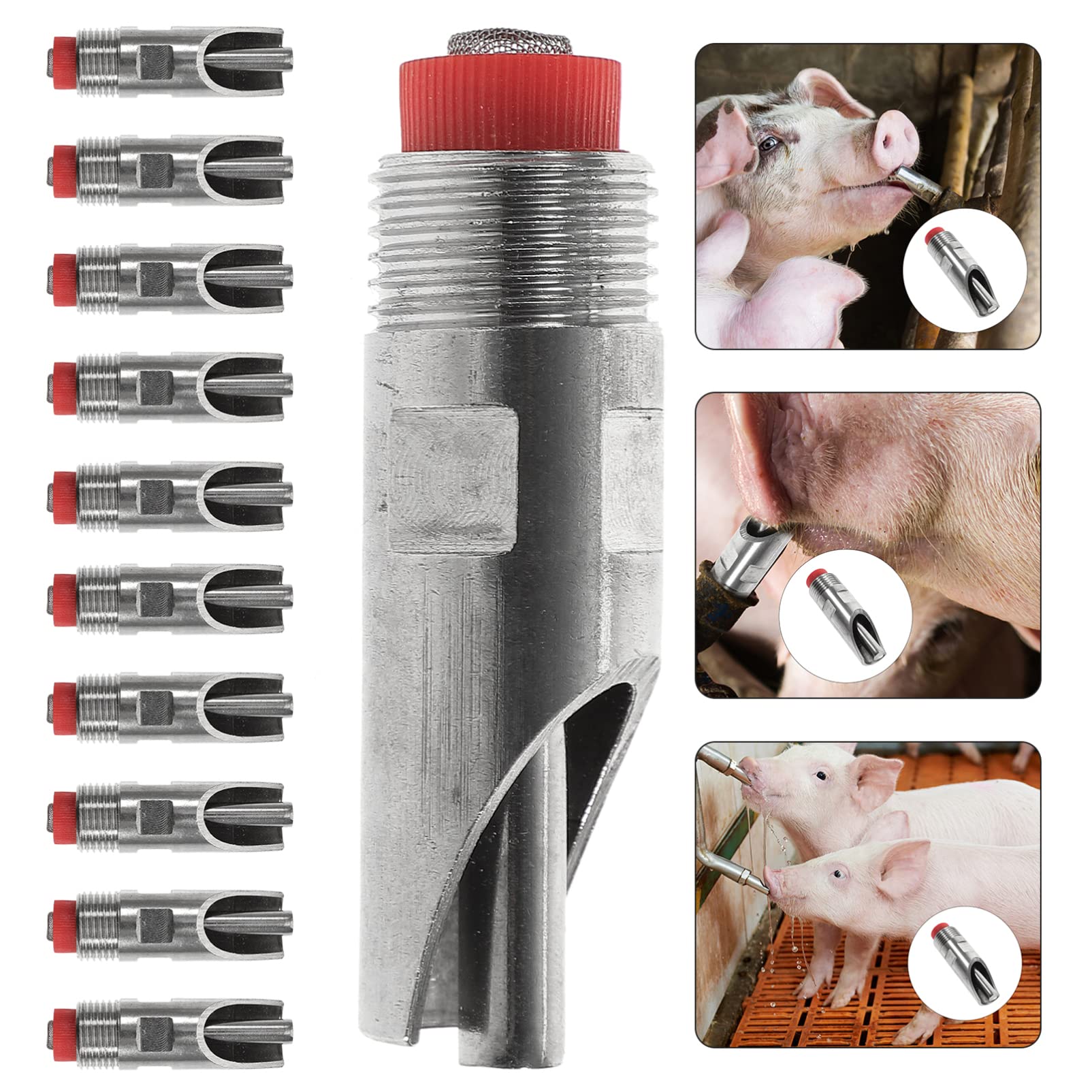 Abbeveratoio per Maiali Automatico 10 Pezzi in Metallo Inossidabile , Dispenser Acqua Antisperdimento per Allevamento Bestiame