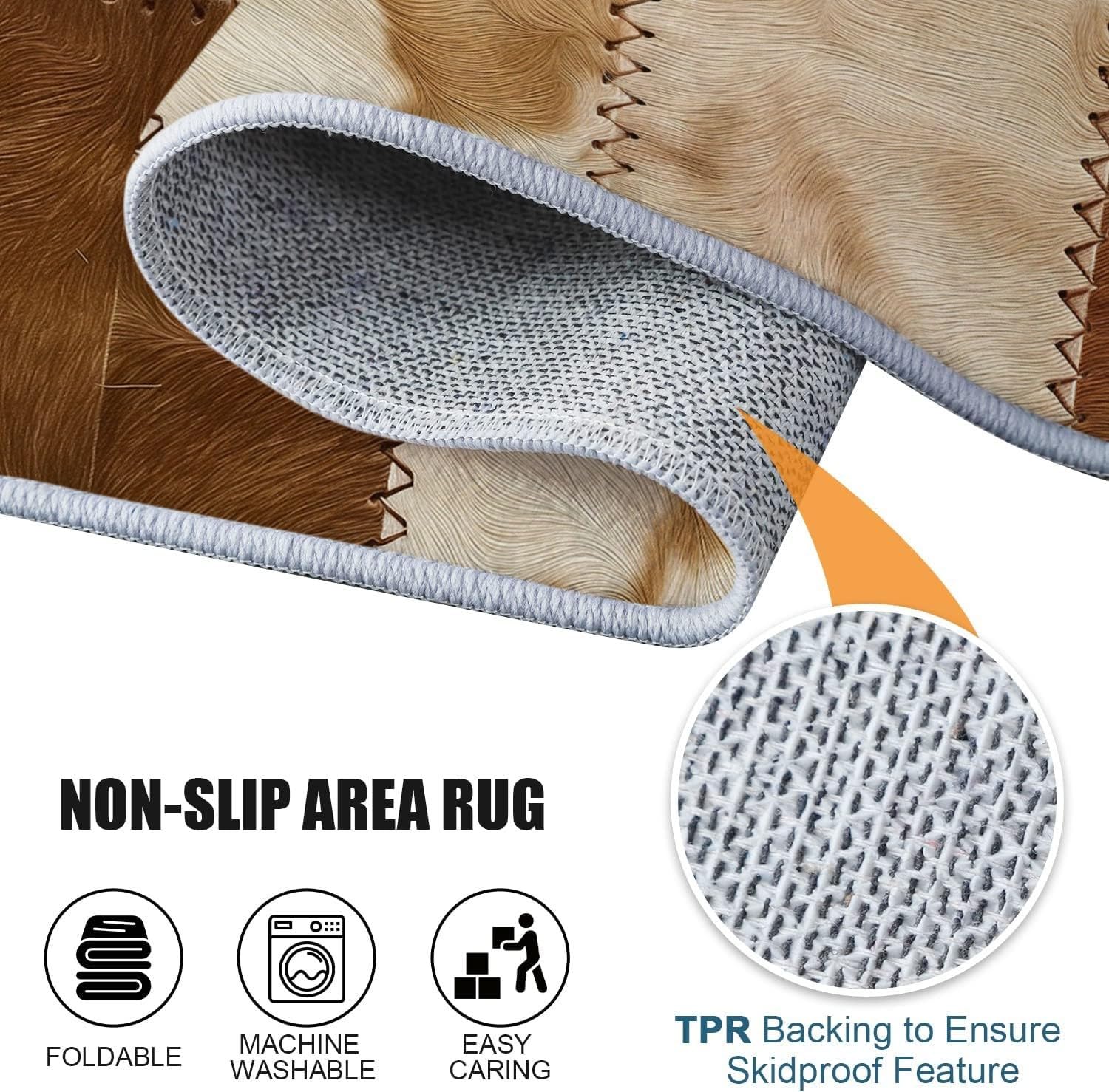 Tappeto per soggiorno, camera da letto, sala da pranzo, ufficio, ingresso, Semplice Patchwork Di Mucca Stampato a pelo corto morbido leggero antiscivolo durevole 80 x 150 cm, Marrone Bianco