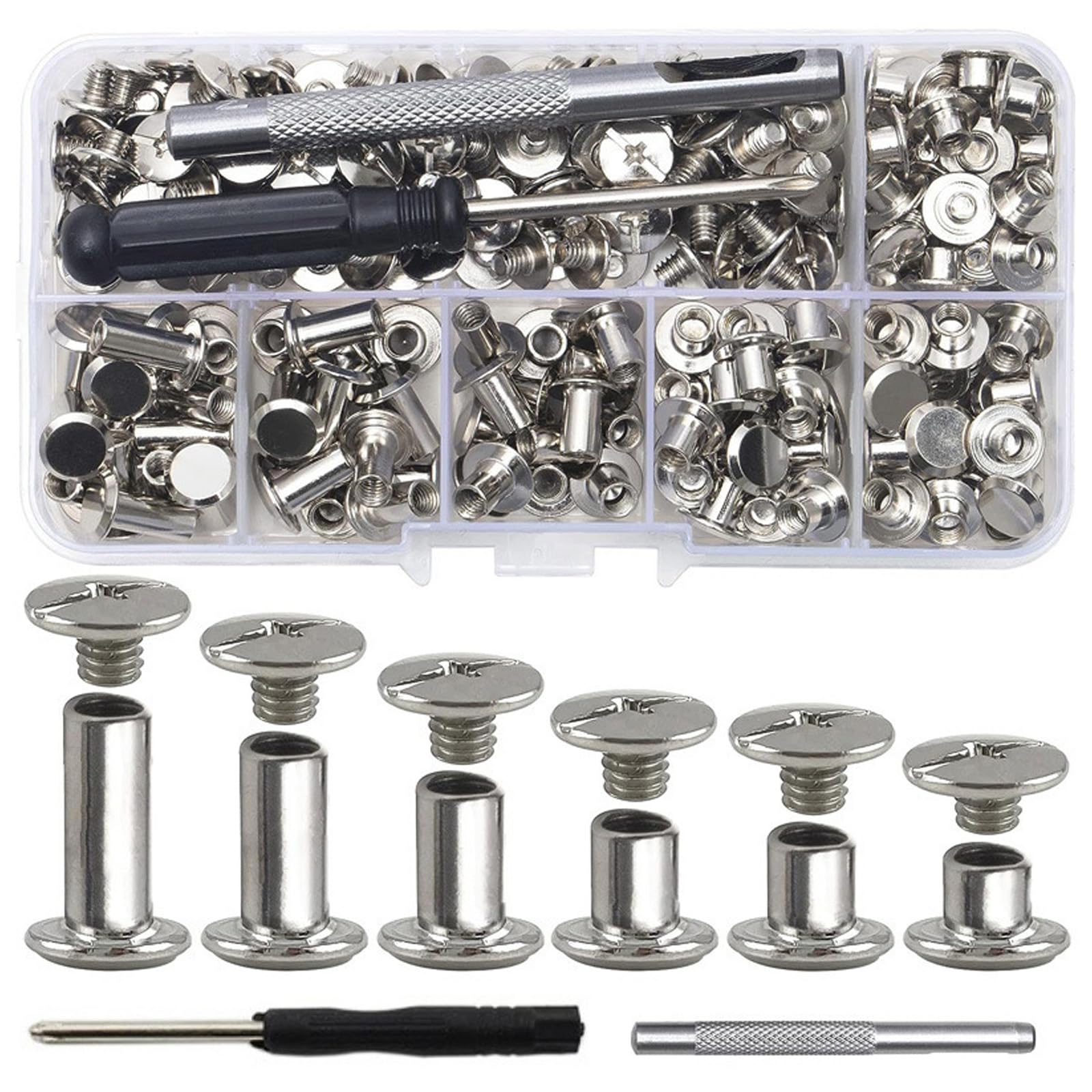 NEWFT 110Pieces Binding Screws Metal Screws Rivets Replacement Binding Rivets for Leather Craft Luggage Purse Book Belt Fasteners
