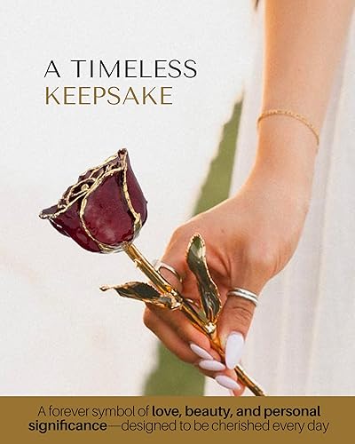 Miniatura 8 de Forever Rose Sumergido a mano en oro de 24 quilates, piedra natal de enero inspirada en granate con destellos, rosa real en caja de regalo de oro de