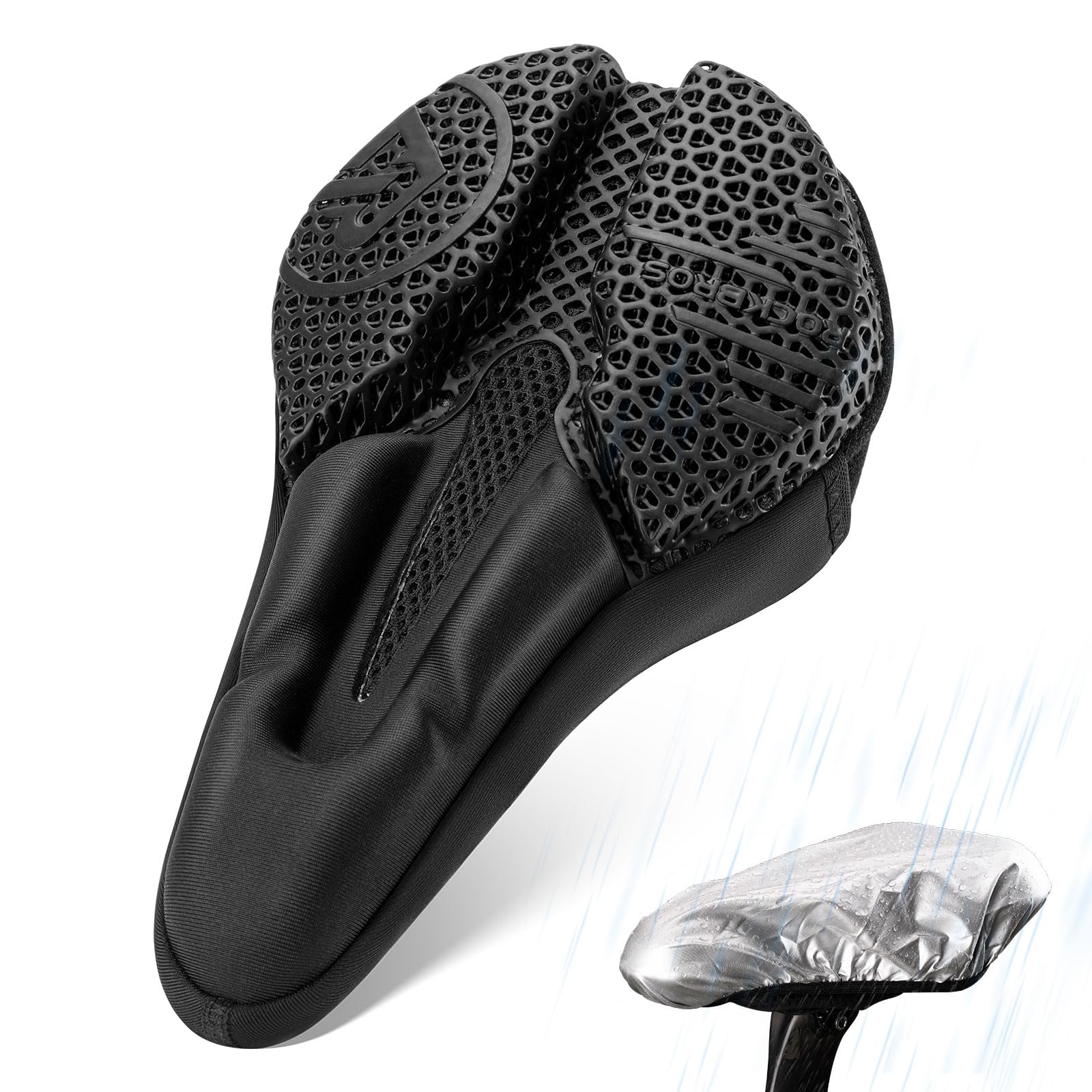ROCKBROS Housse de Selle de Vélo Gel Rembourrage de Selle de Vélo 3D, avec Protection de Selle Imperméable, Housse de Selle de Vélo pour Vélo de Course VTT, Noir